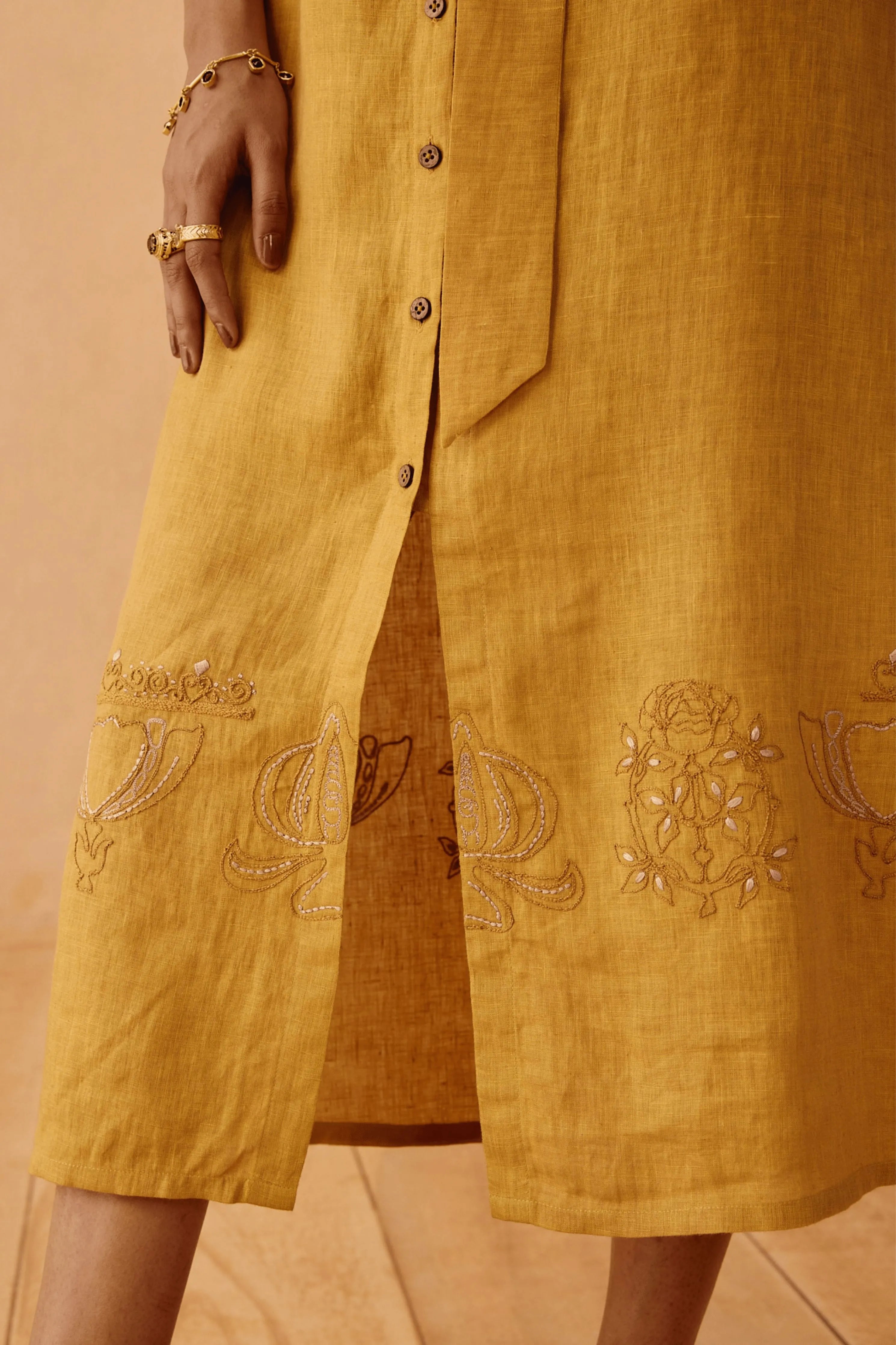 Golden Palm Linen Maxi Dress