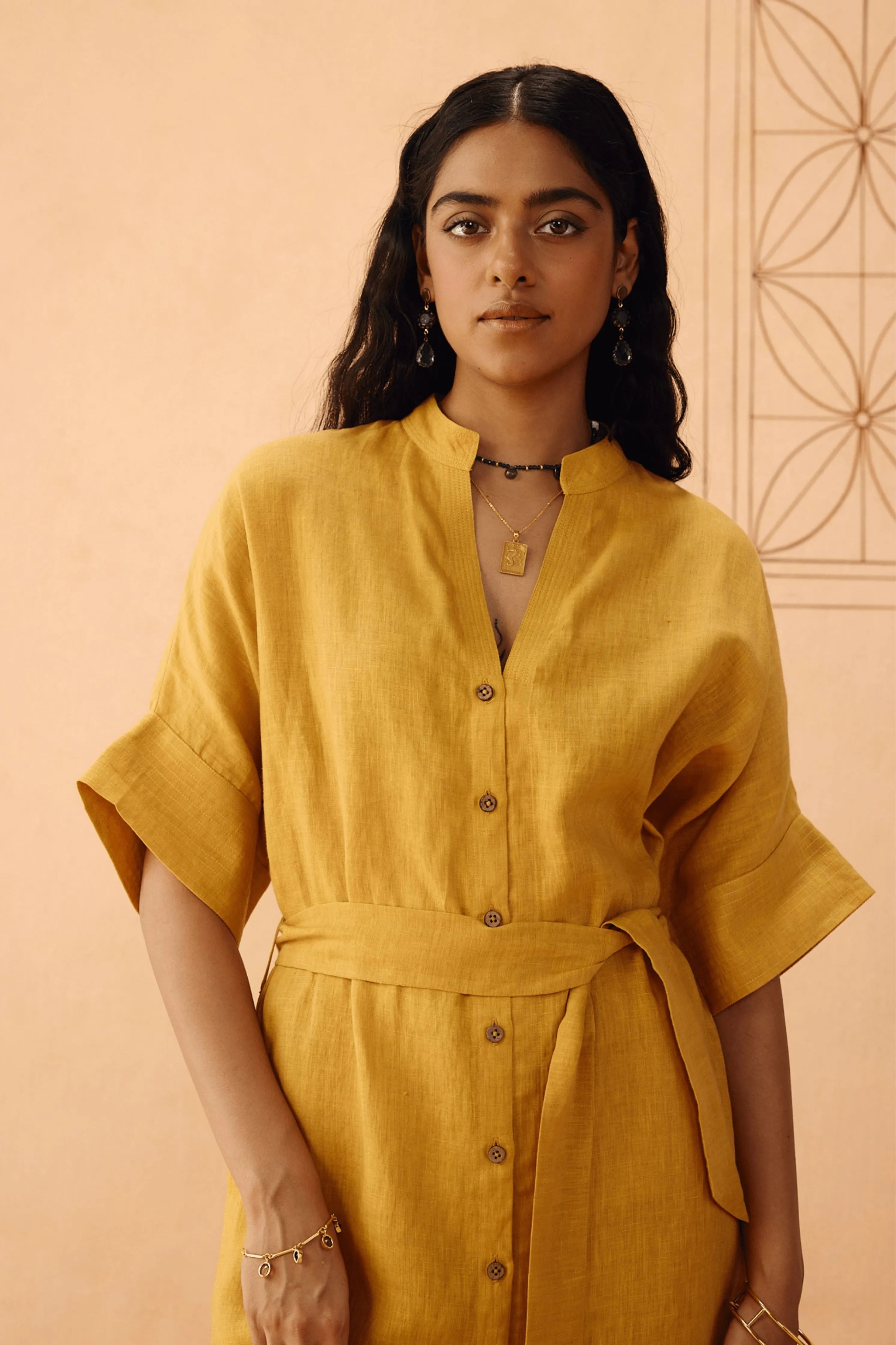 Golden Palm Linen Maxi Dress