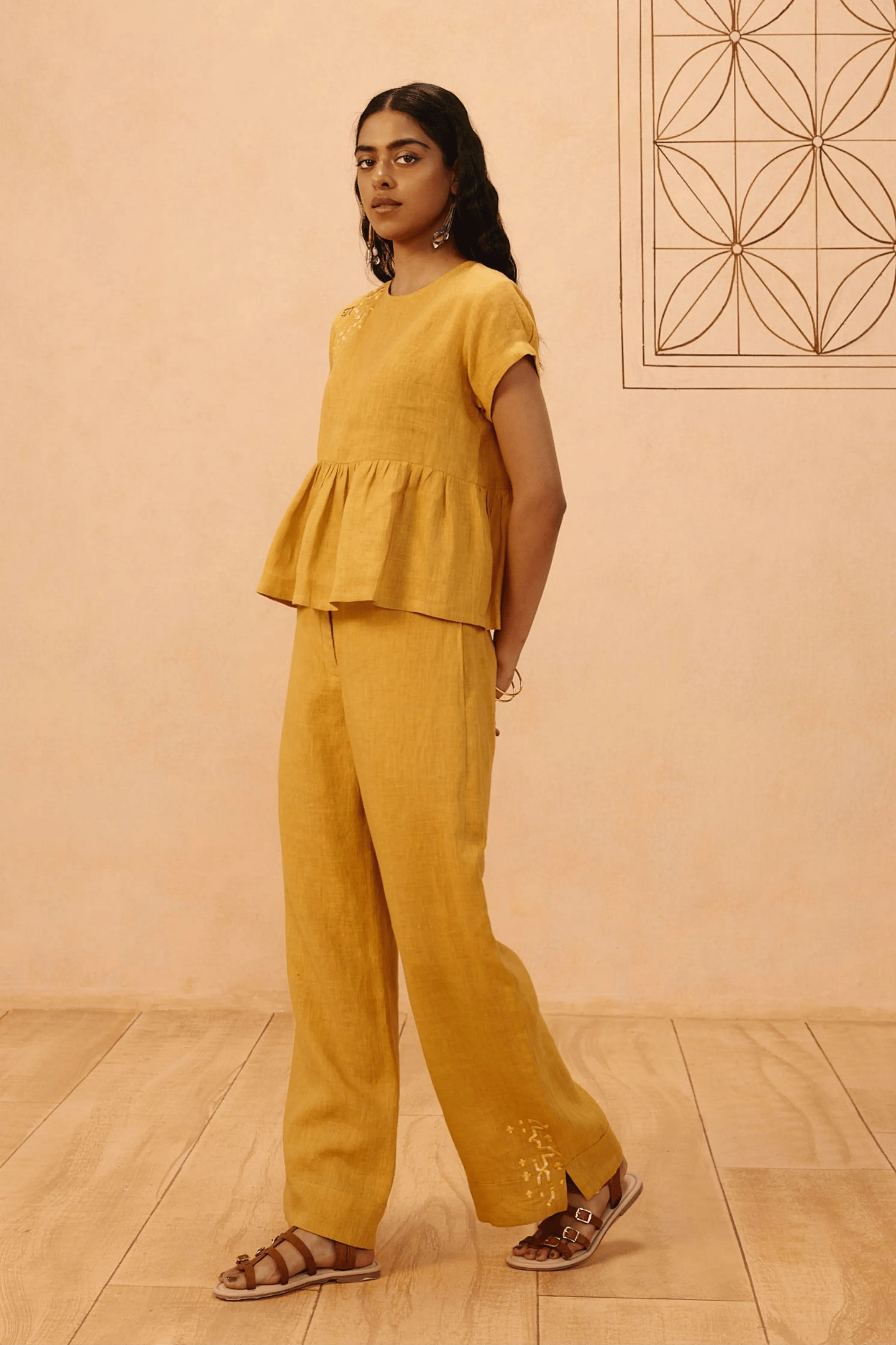 The Ghar Linen Peplum Top
