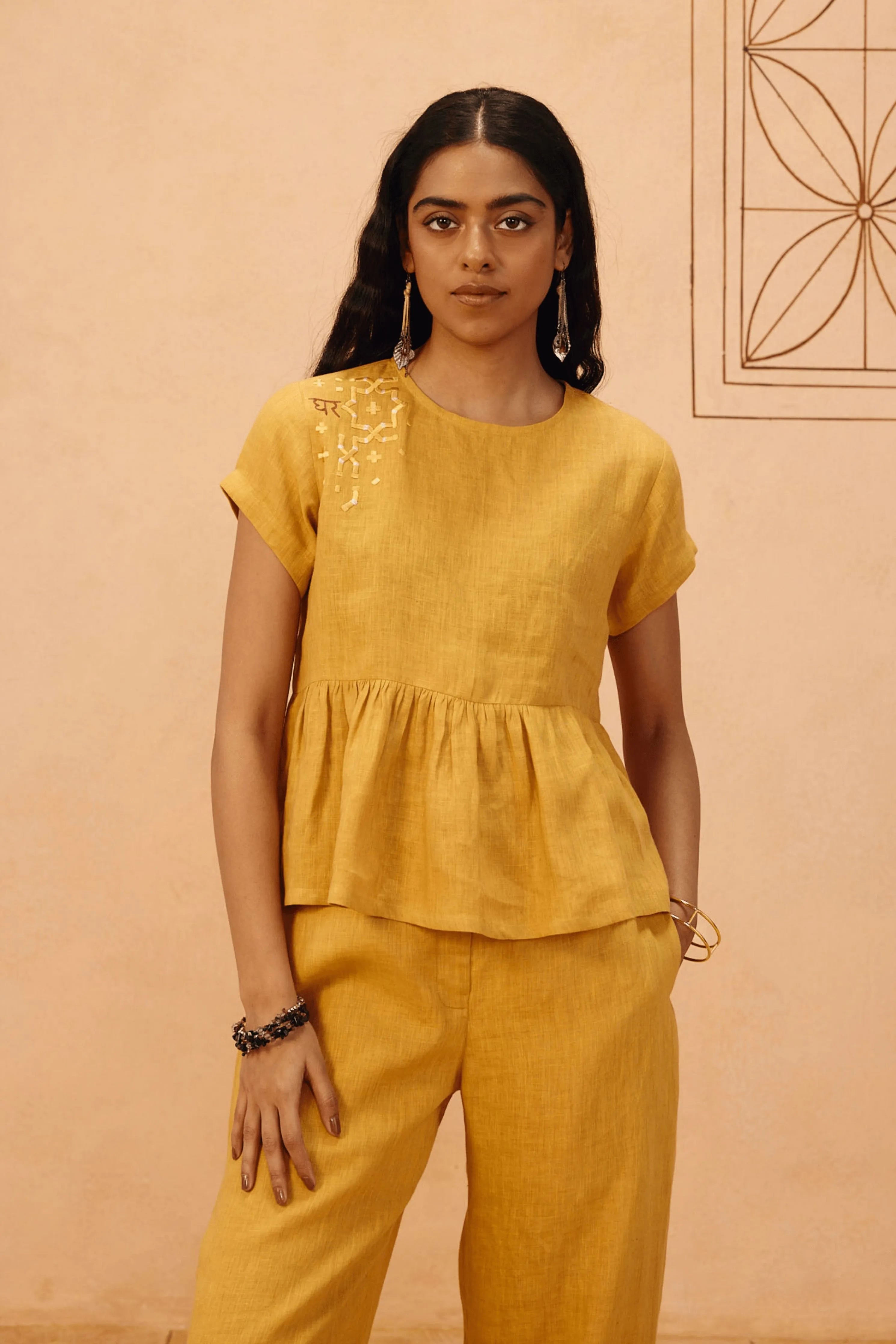 The Ghar Linen Peplum Top