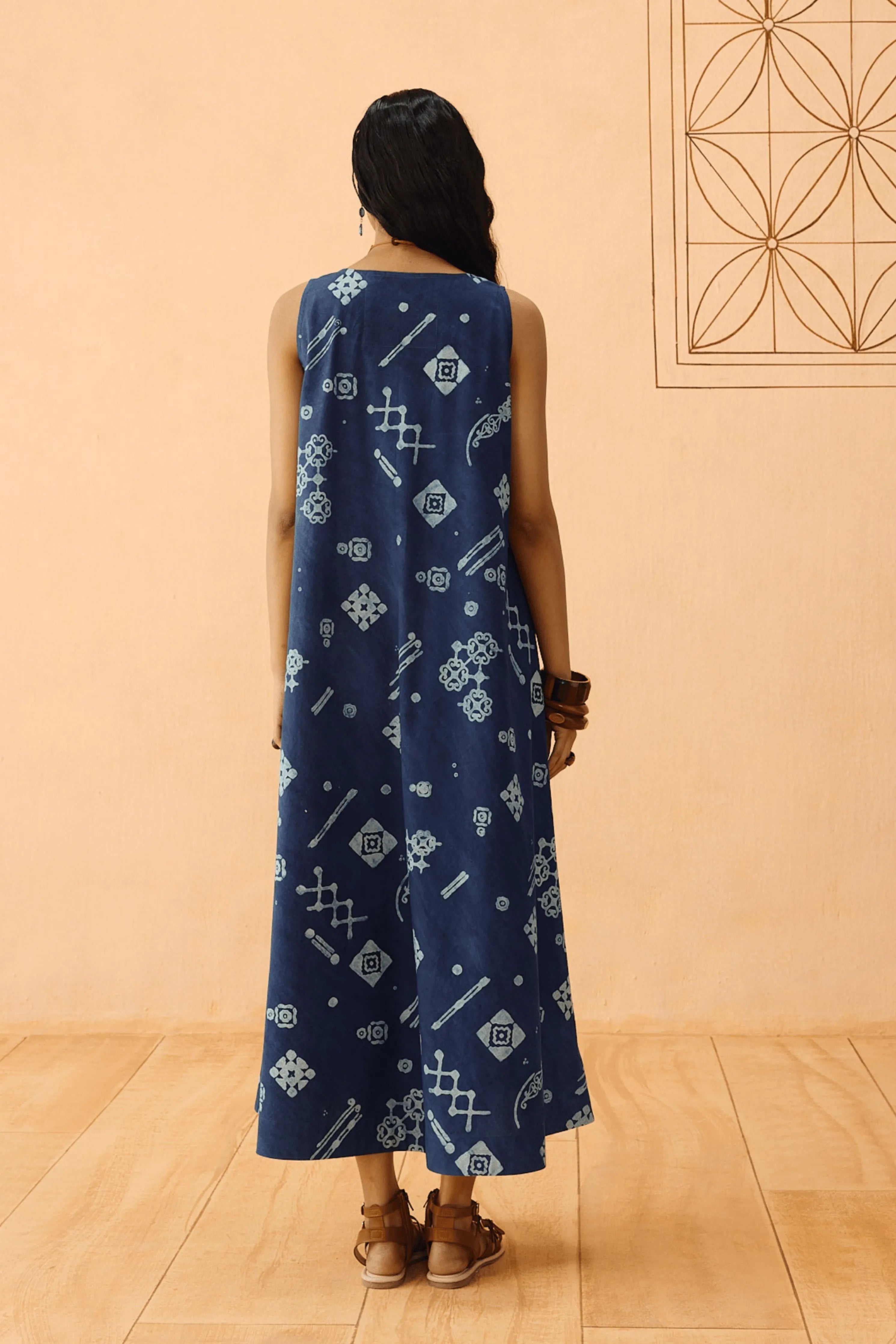 Indigo Ornament Organic Cotton Maxi Dress