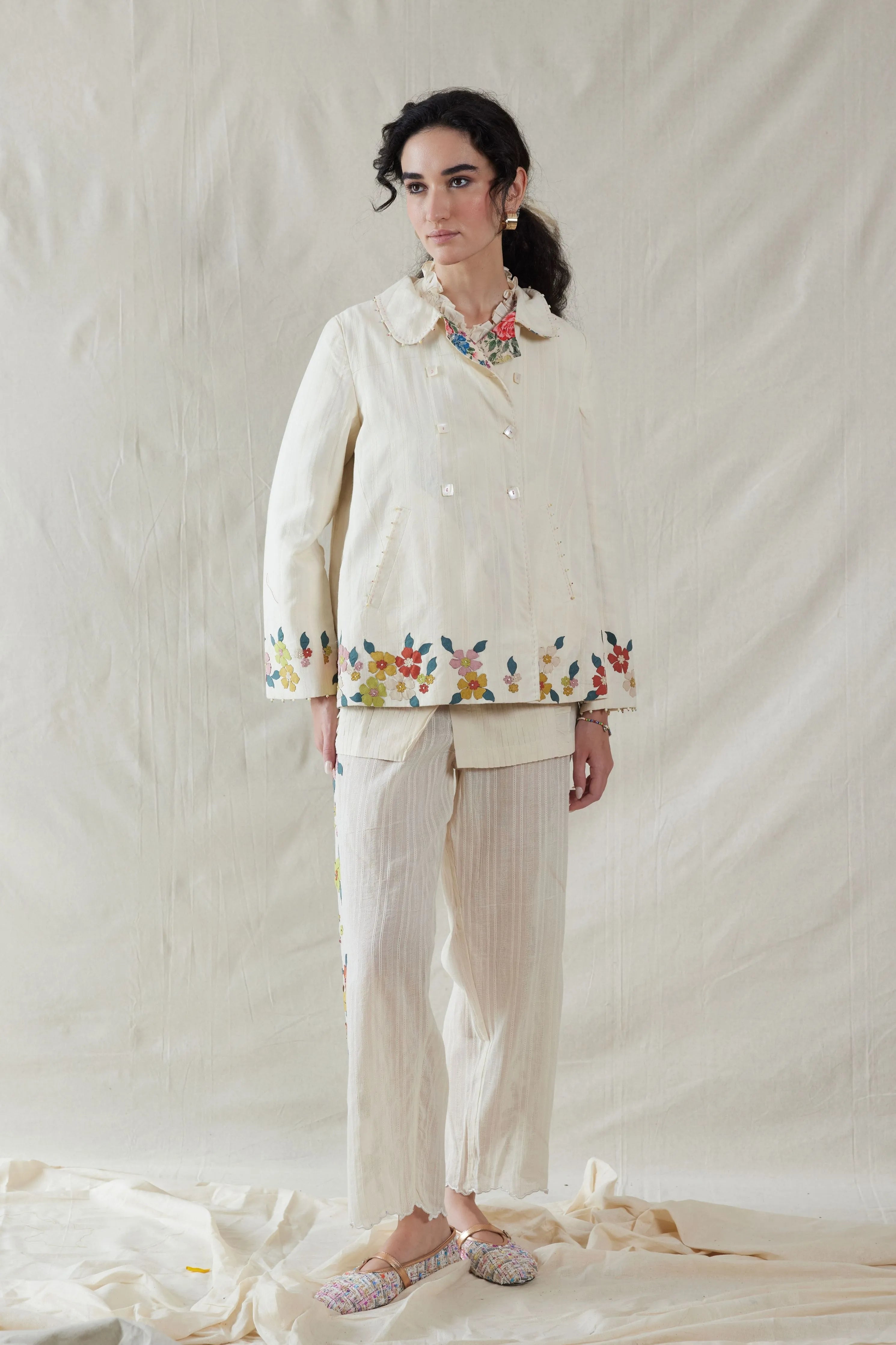 Floral Hand Woven Cotton Silk Jacket