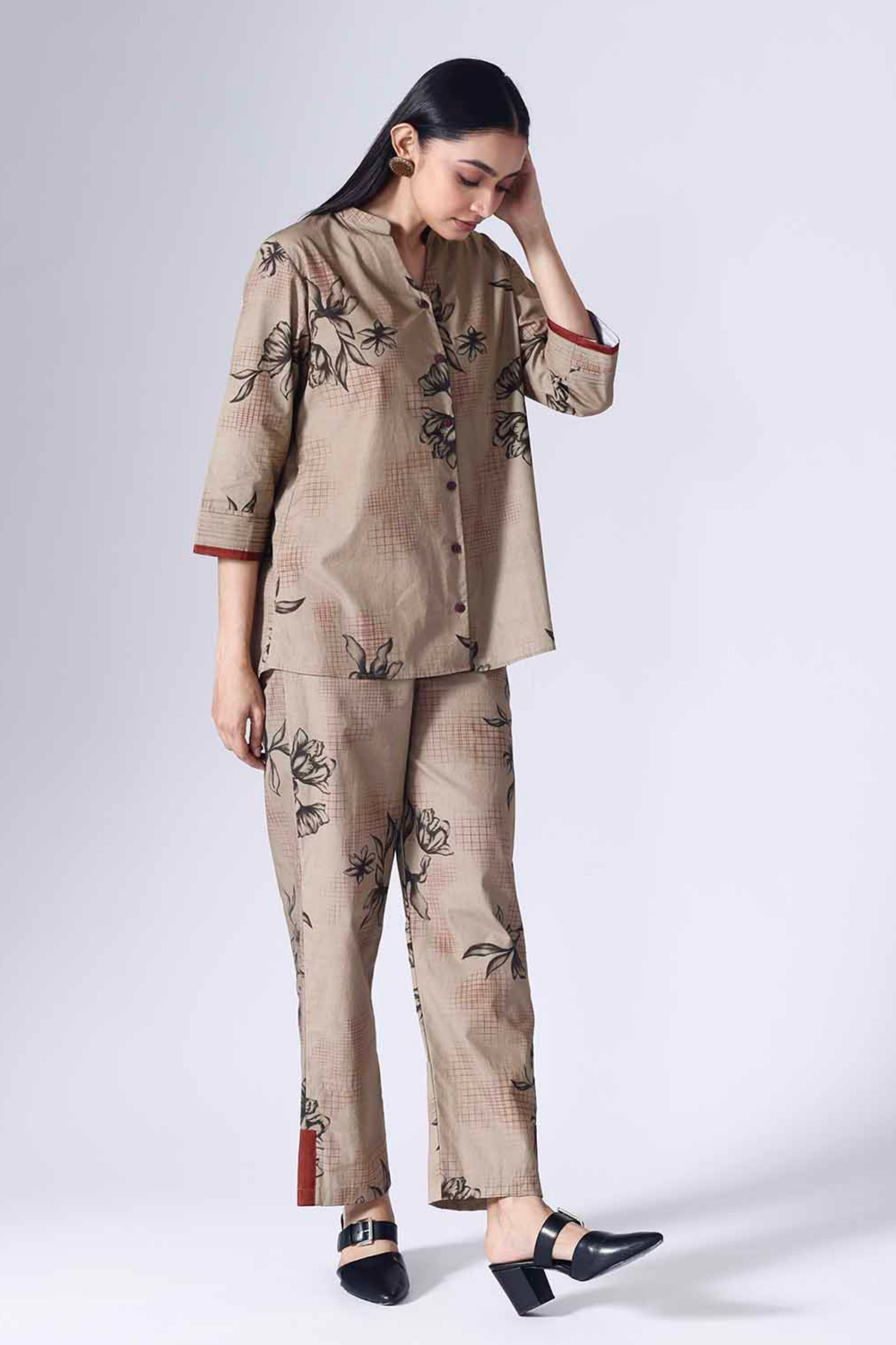 Floral Grid Beige Co-Ord Set