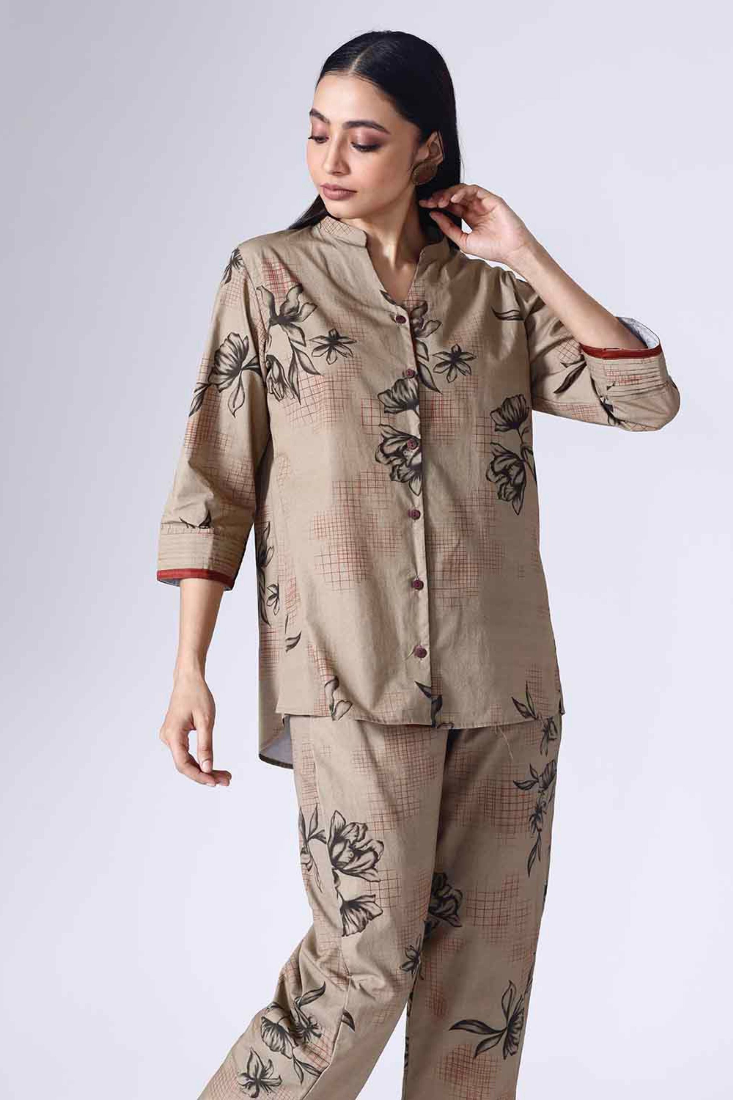 Floral Grid Beige Co-Ord Set