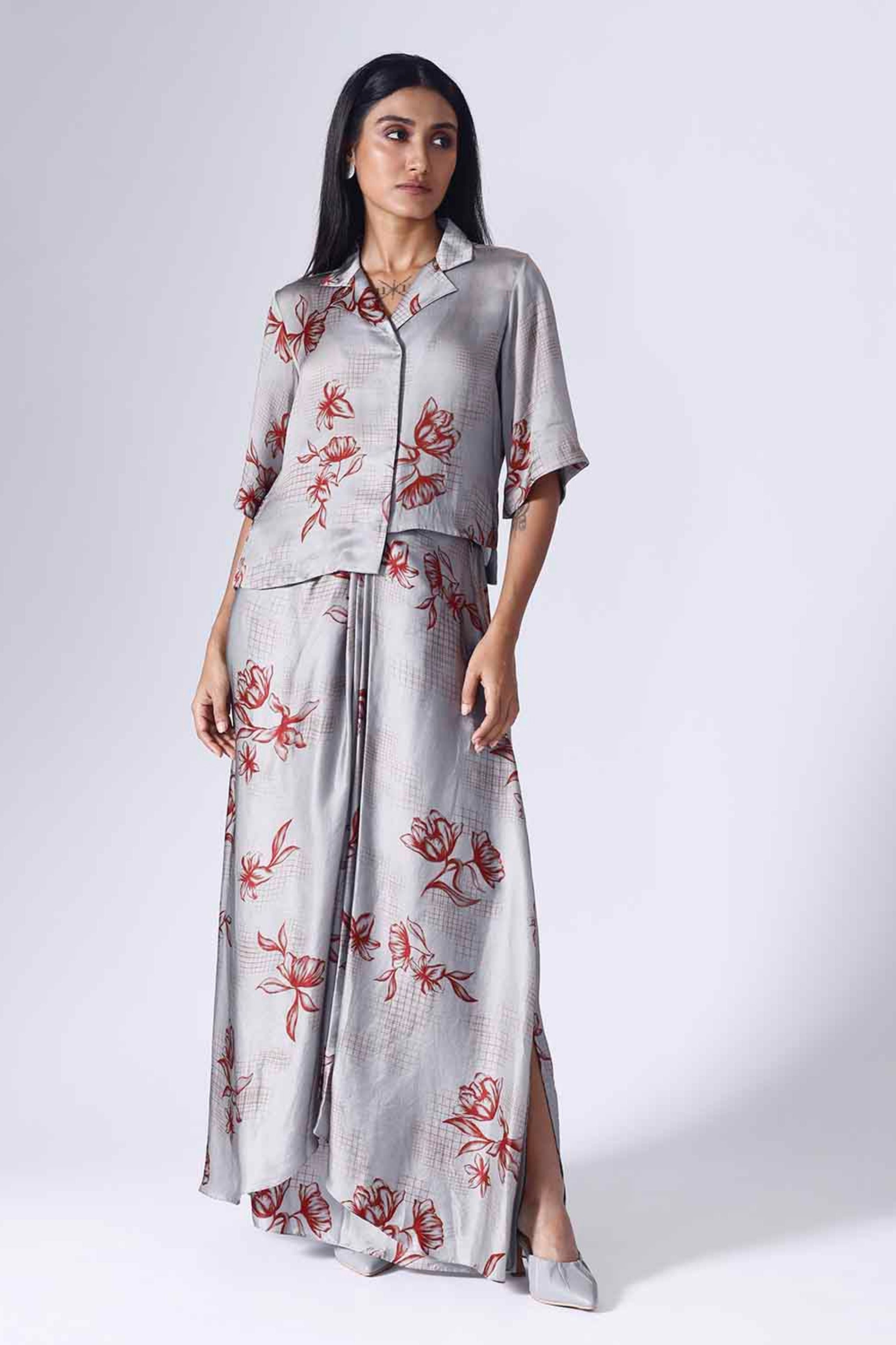 Floral Grid Skirt Set