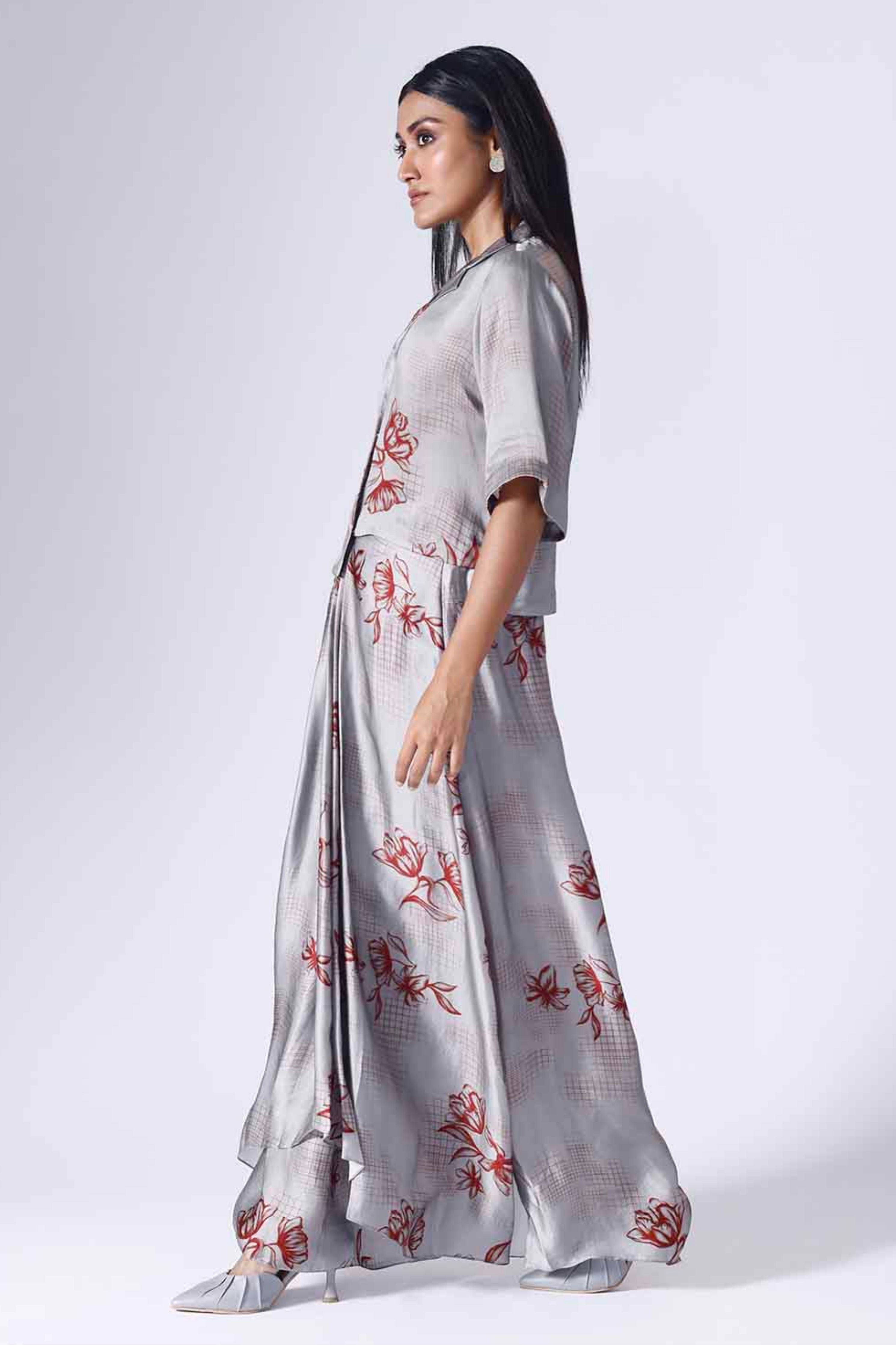 Floral Grid Skirt Set