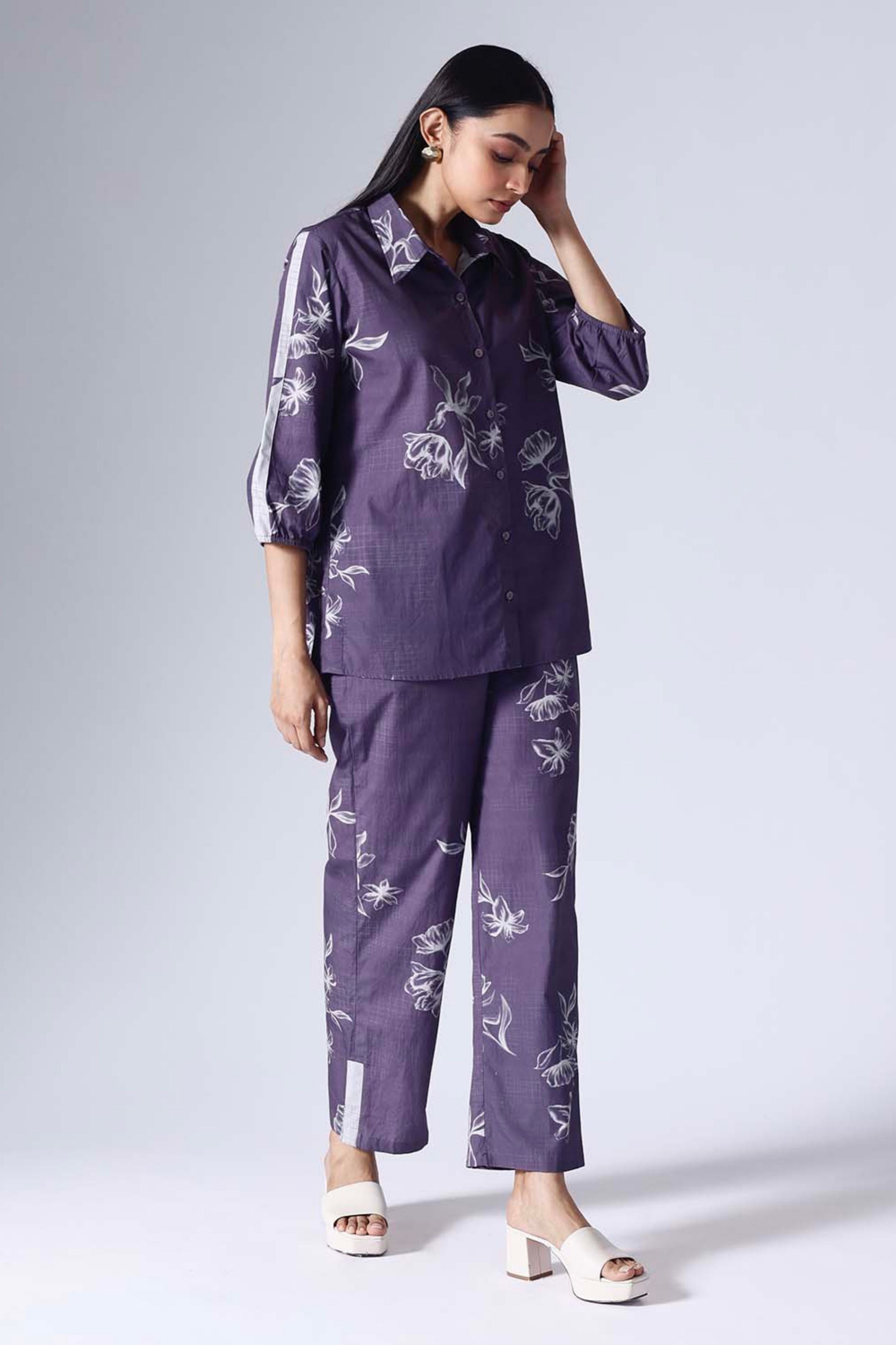 Floral Grid Purple Co-Ord Set