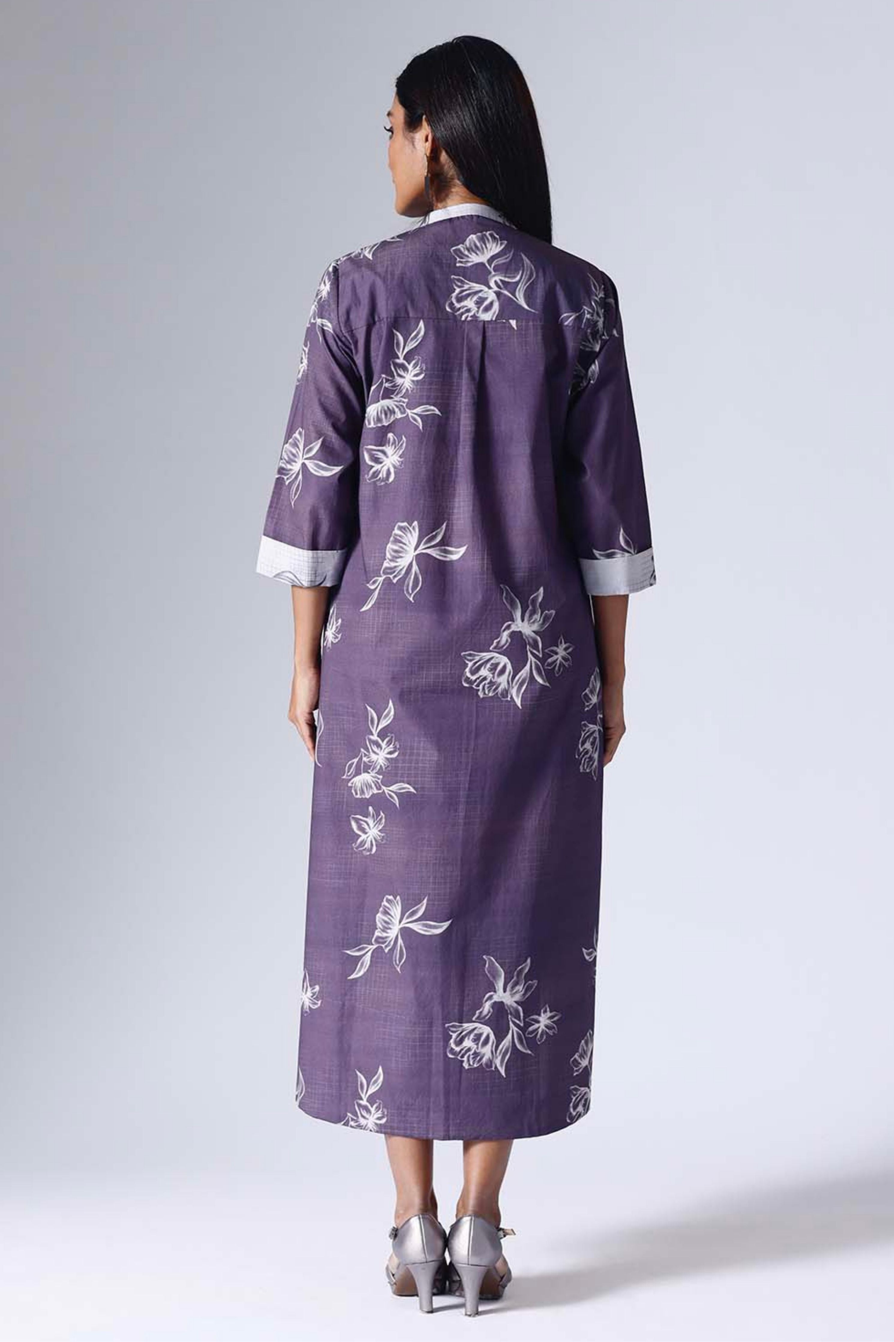 Floral Grid Purle Long Dress