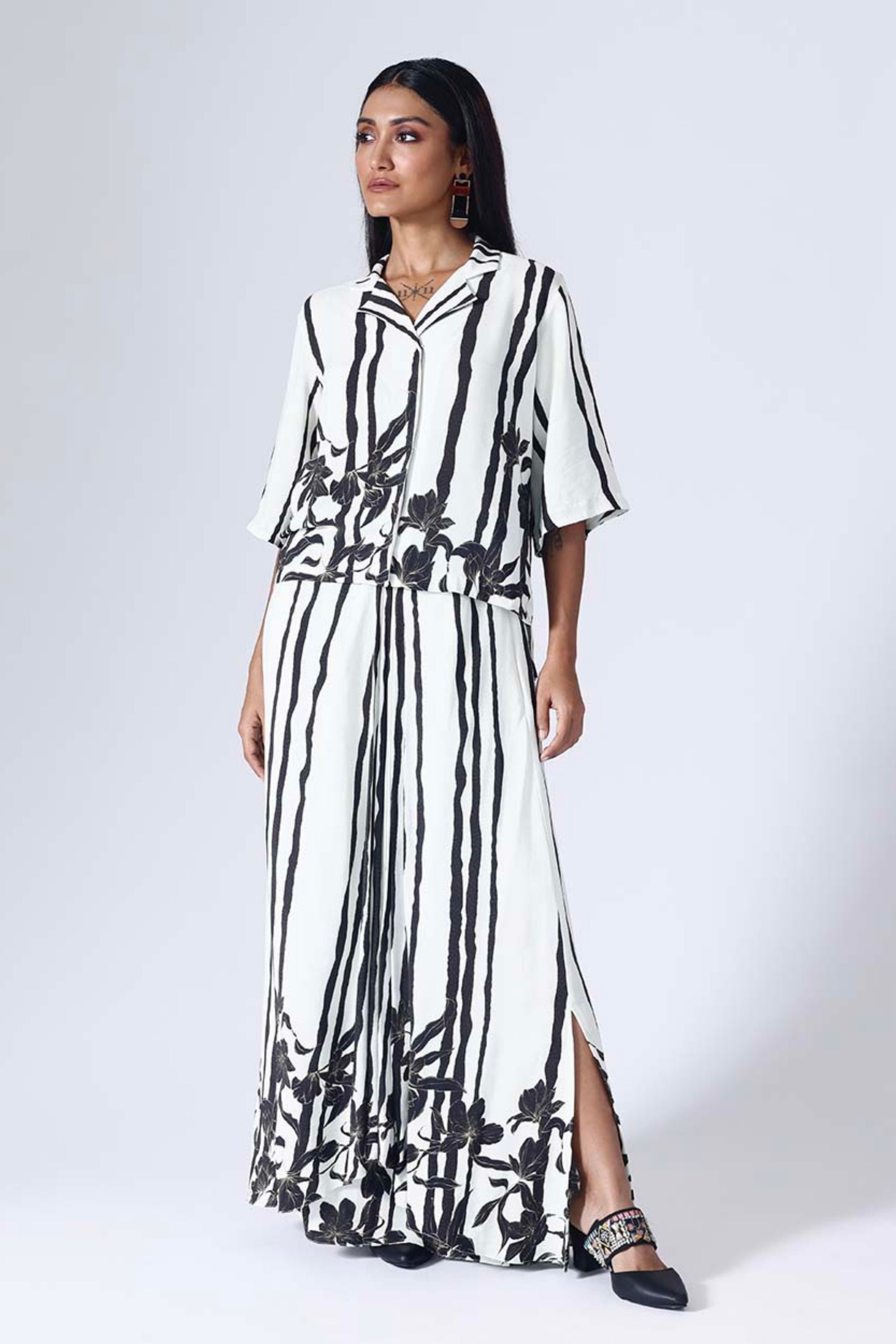 Floral Stripe Bw Skirt Set