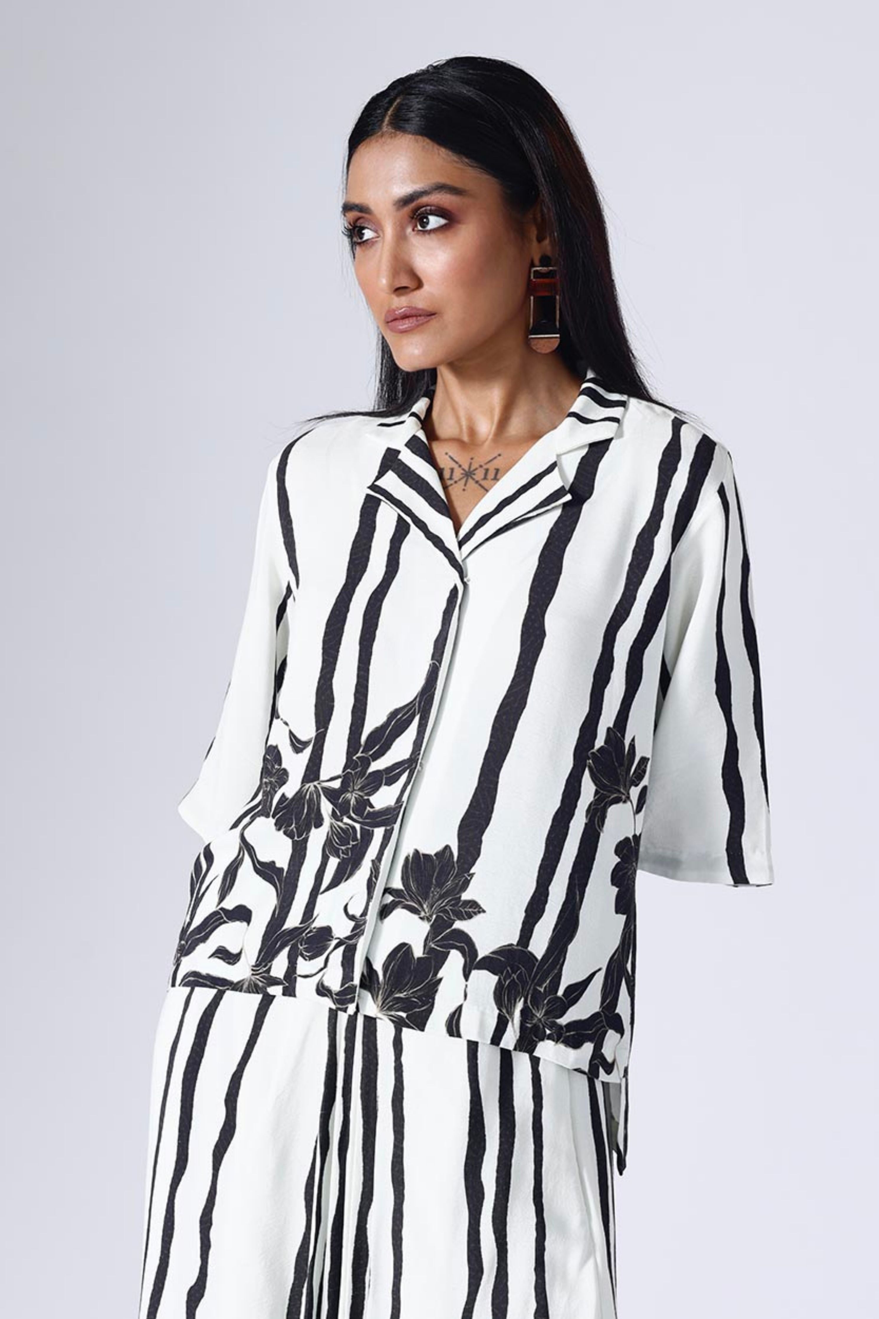 Floral Stripe Bw Skirt Set