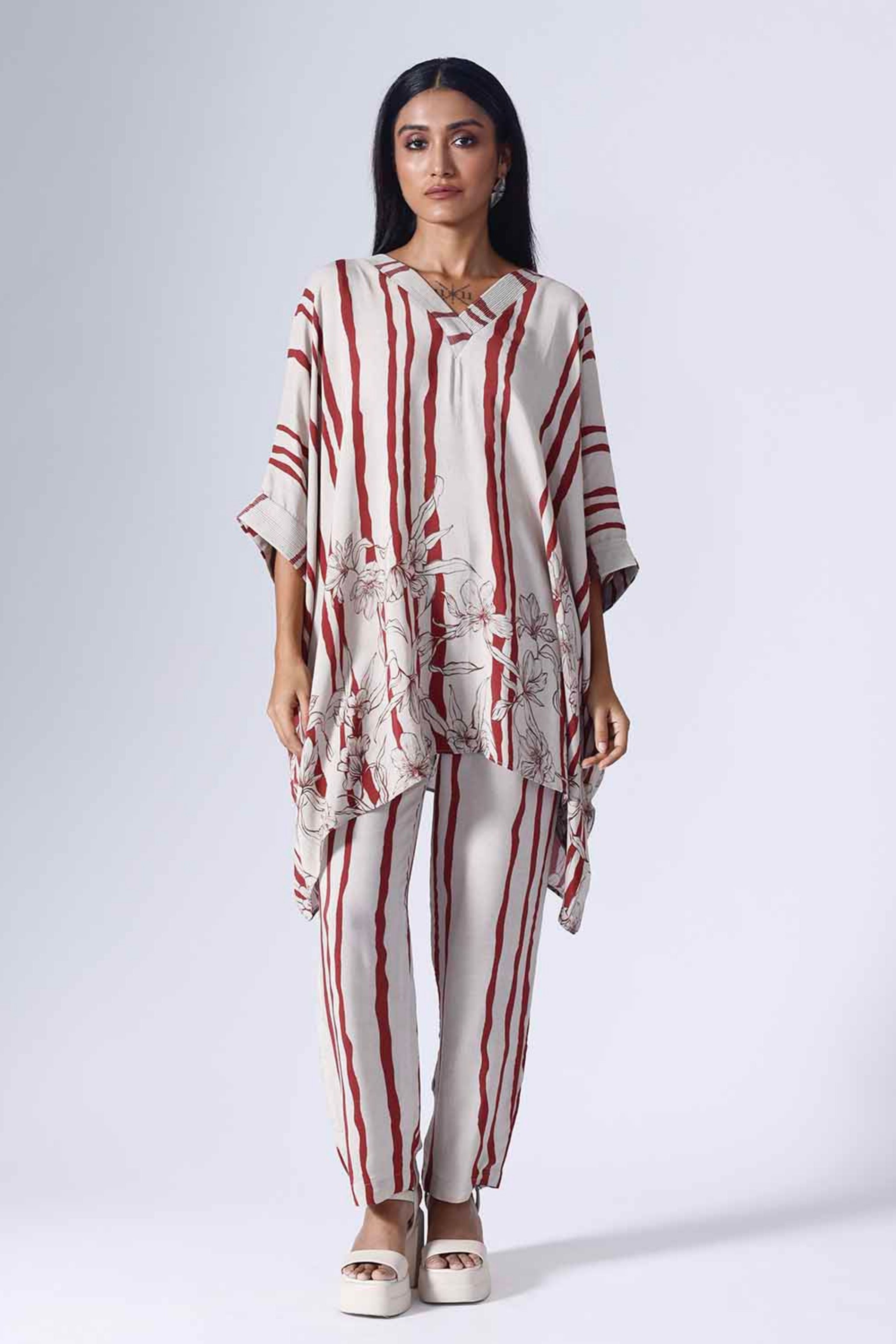 Floral Stripe Short Kaftaan Set