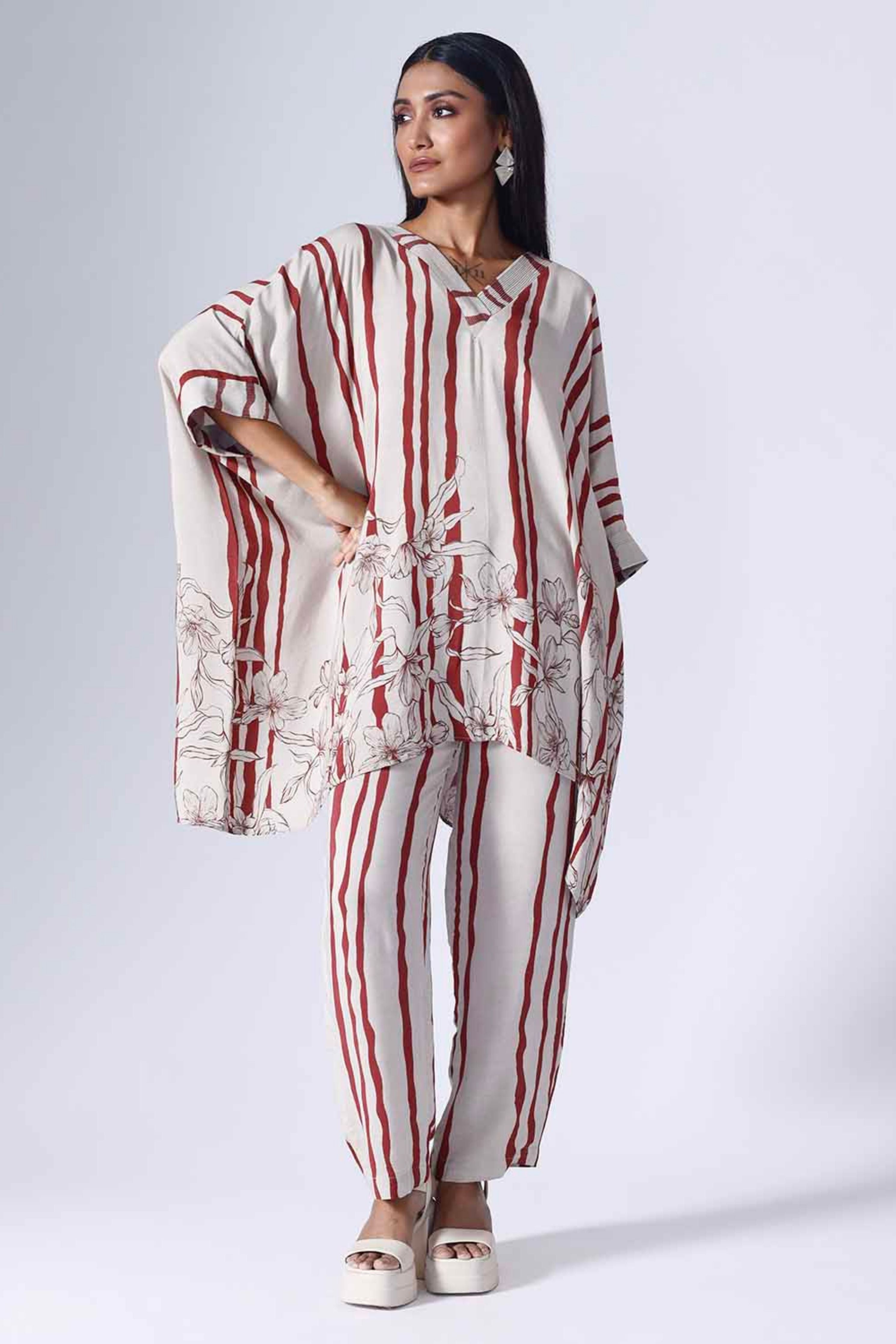 Floral Stripe Short Kaftaan Set