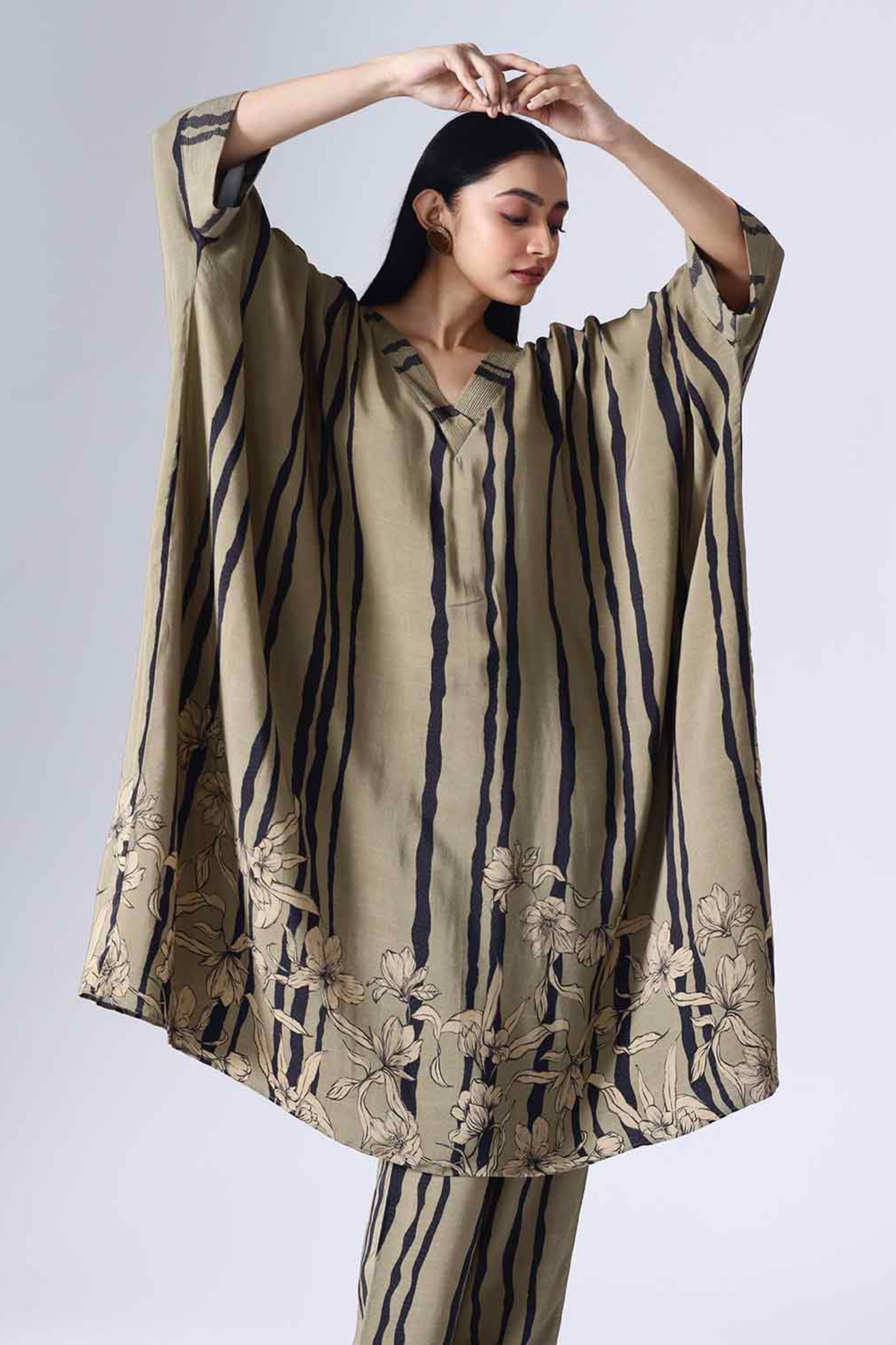 Floral Stripe Long Kaftaan Set
