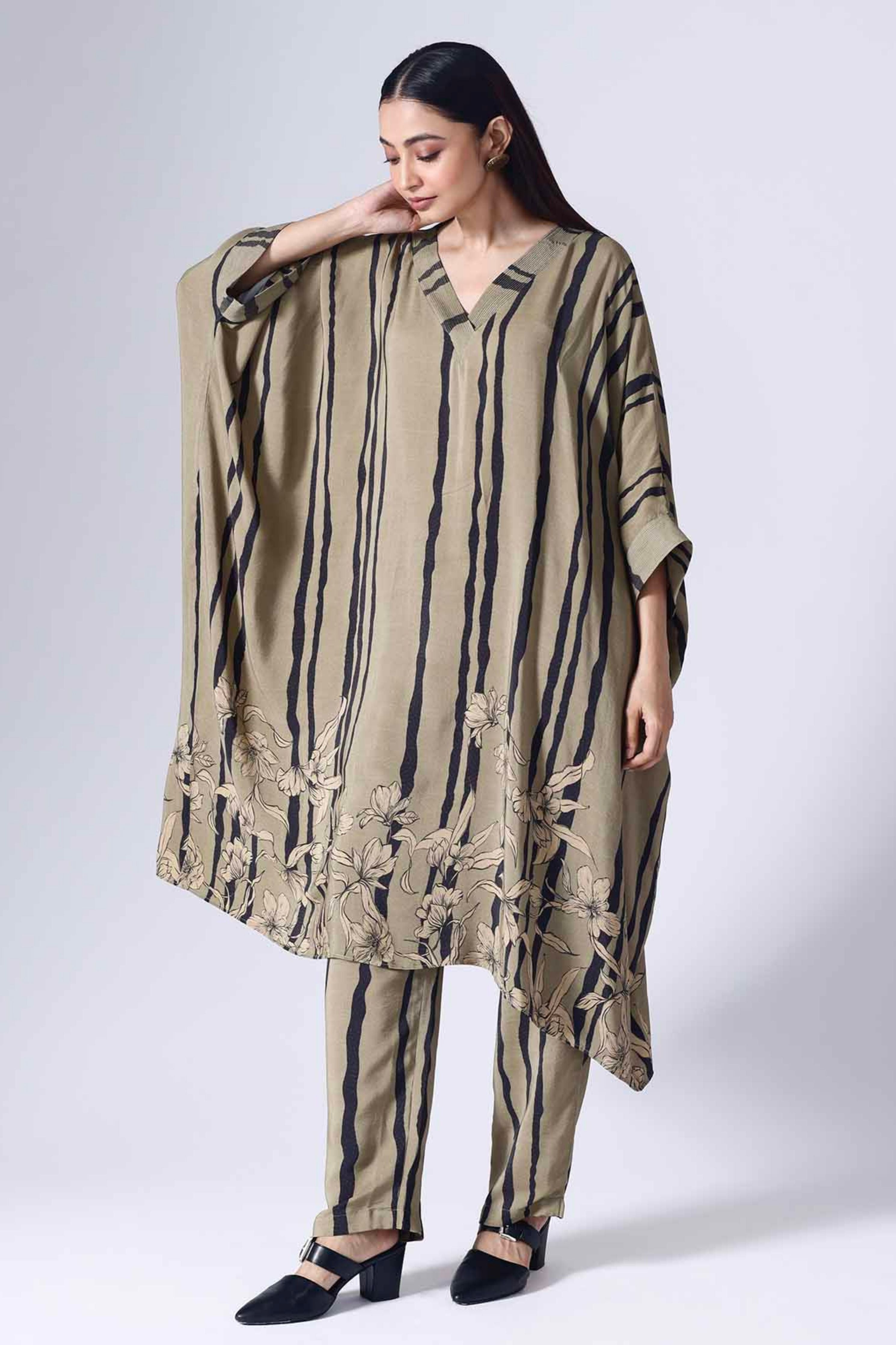 Floral Stripe Long Kaftaan Set
