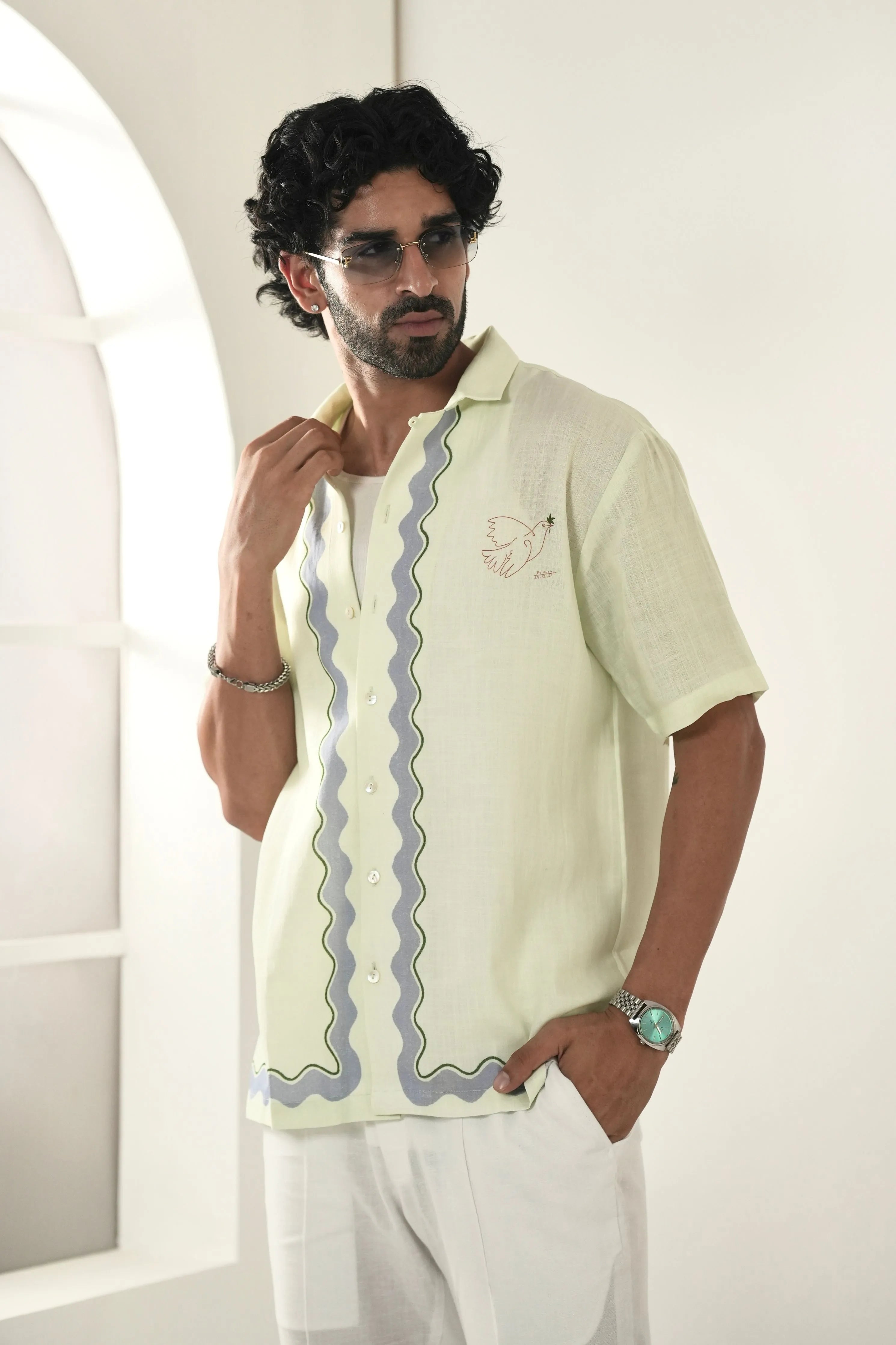 Green Antibes Cuban Collar Shirt