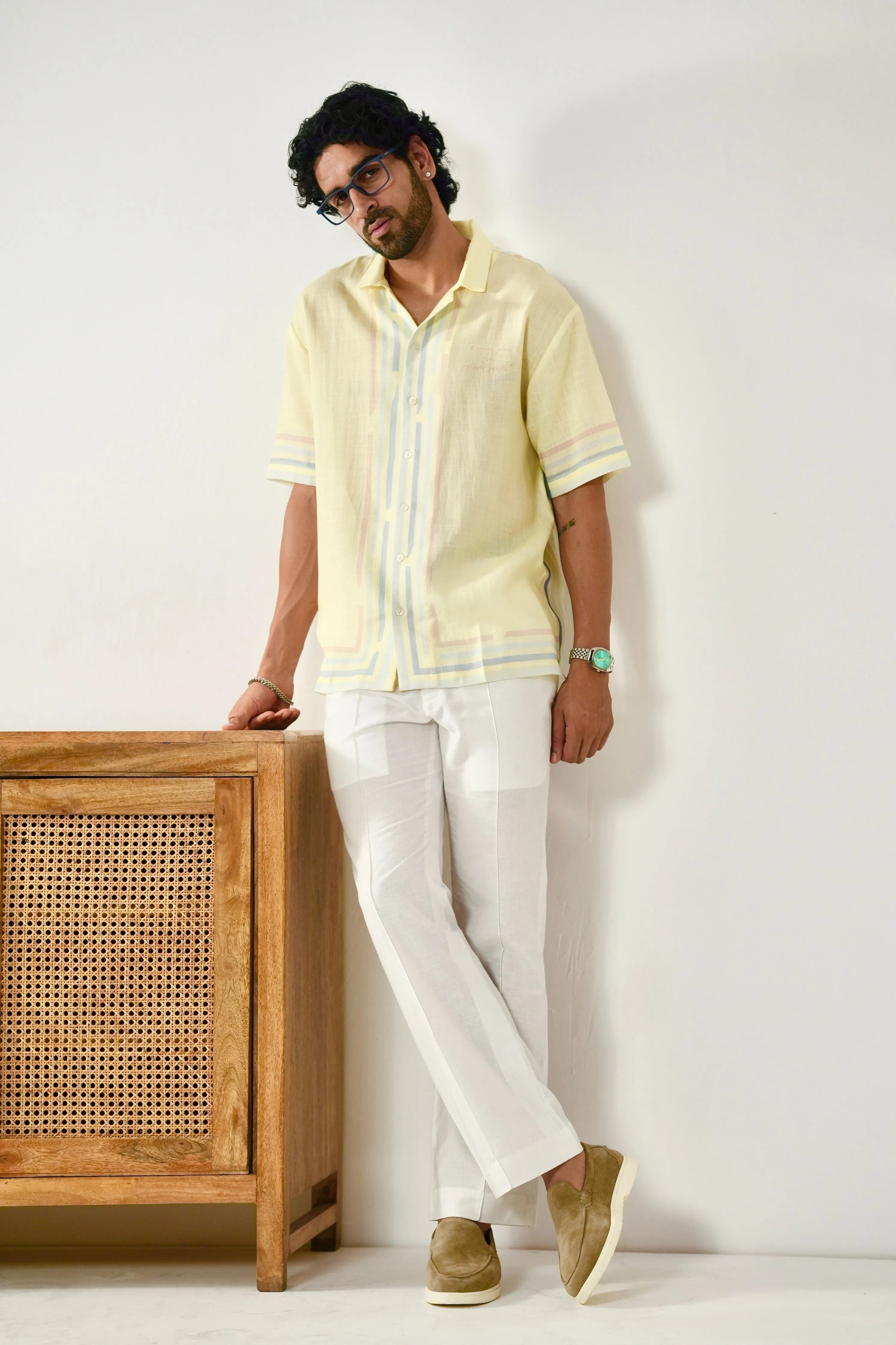 Yellow Azure Cuban Collar Shirt