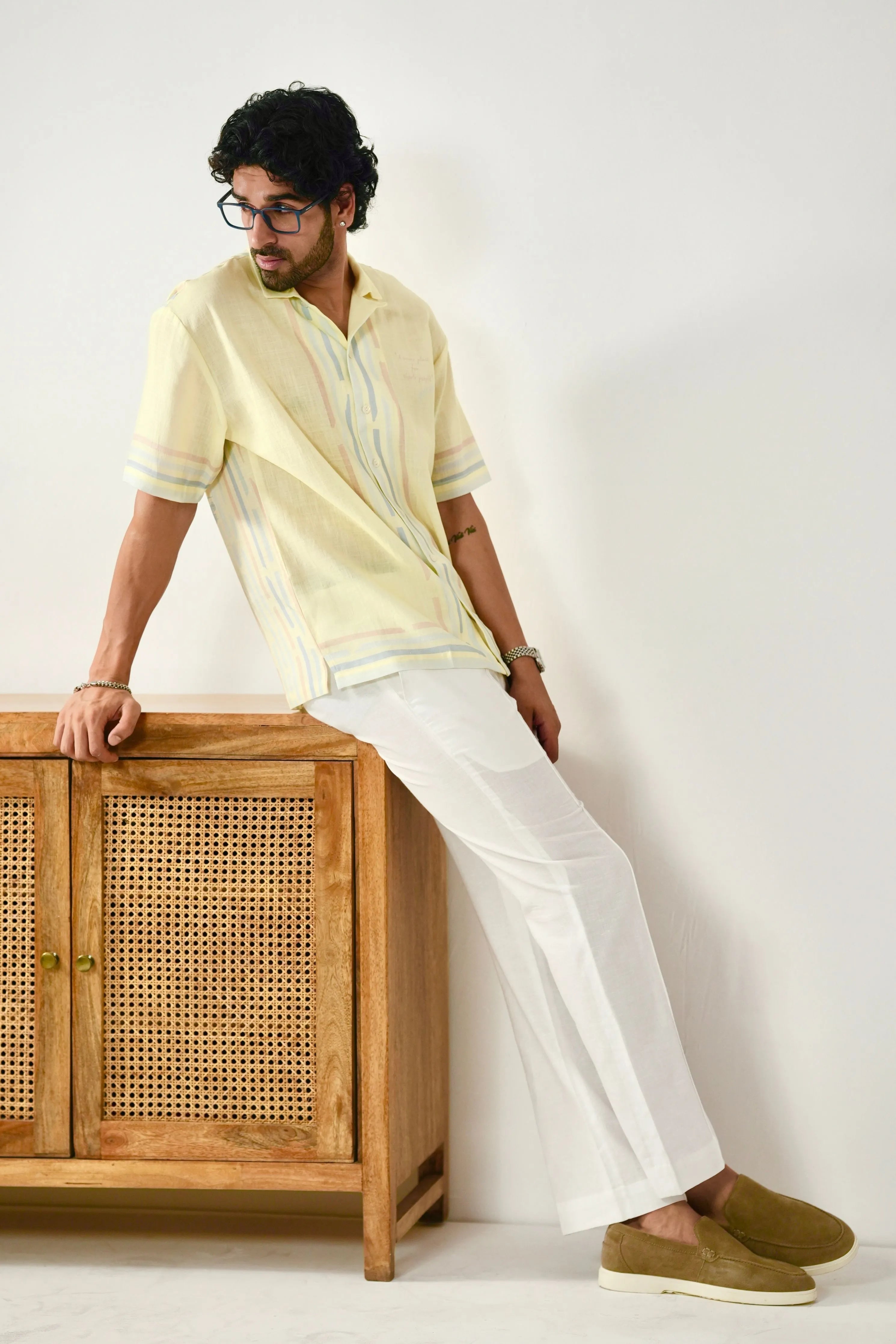 Yellow Azure Cuban Collar Shirt