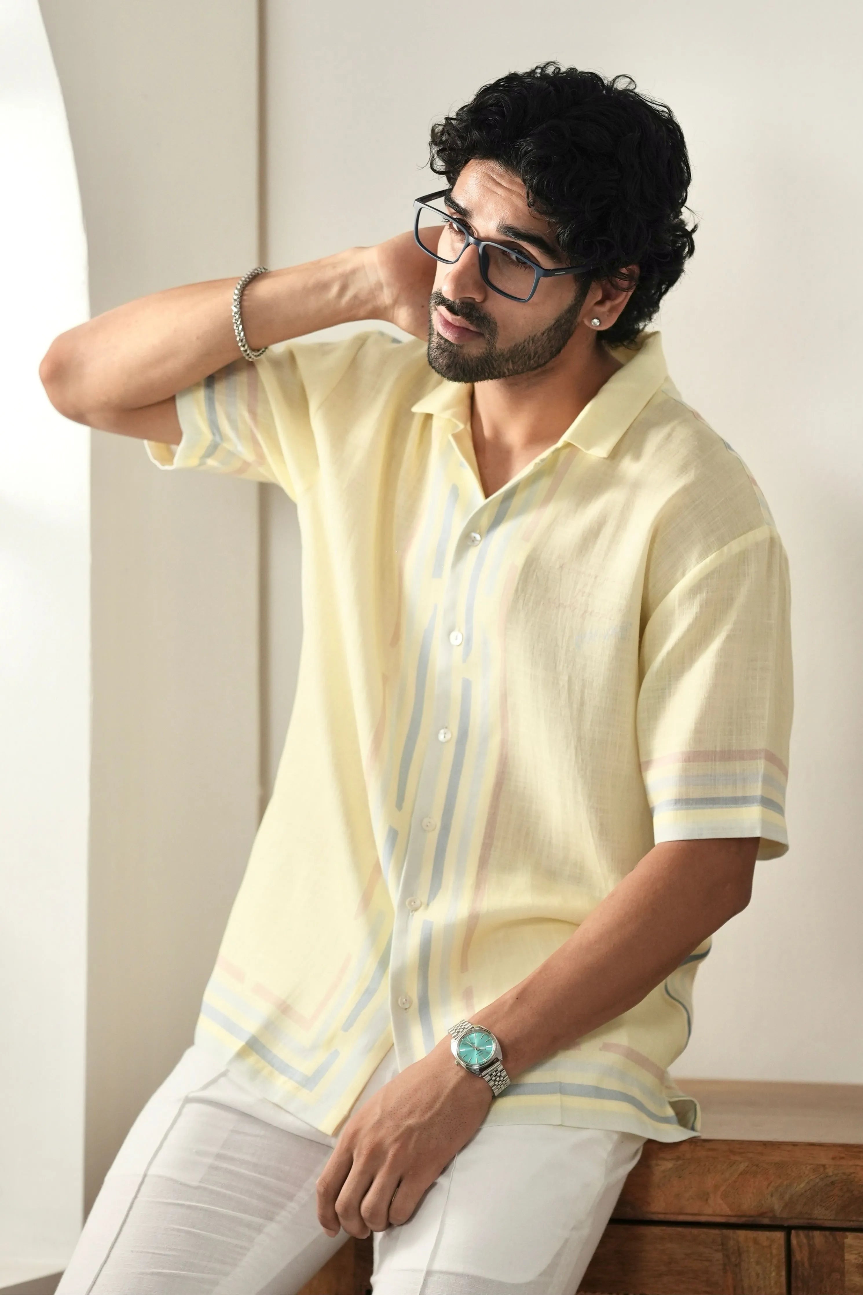 Yellow Azure Cuban Collar Shirt