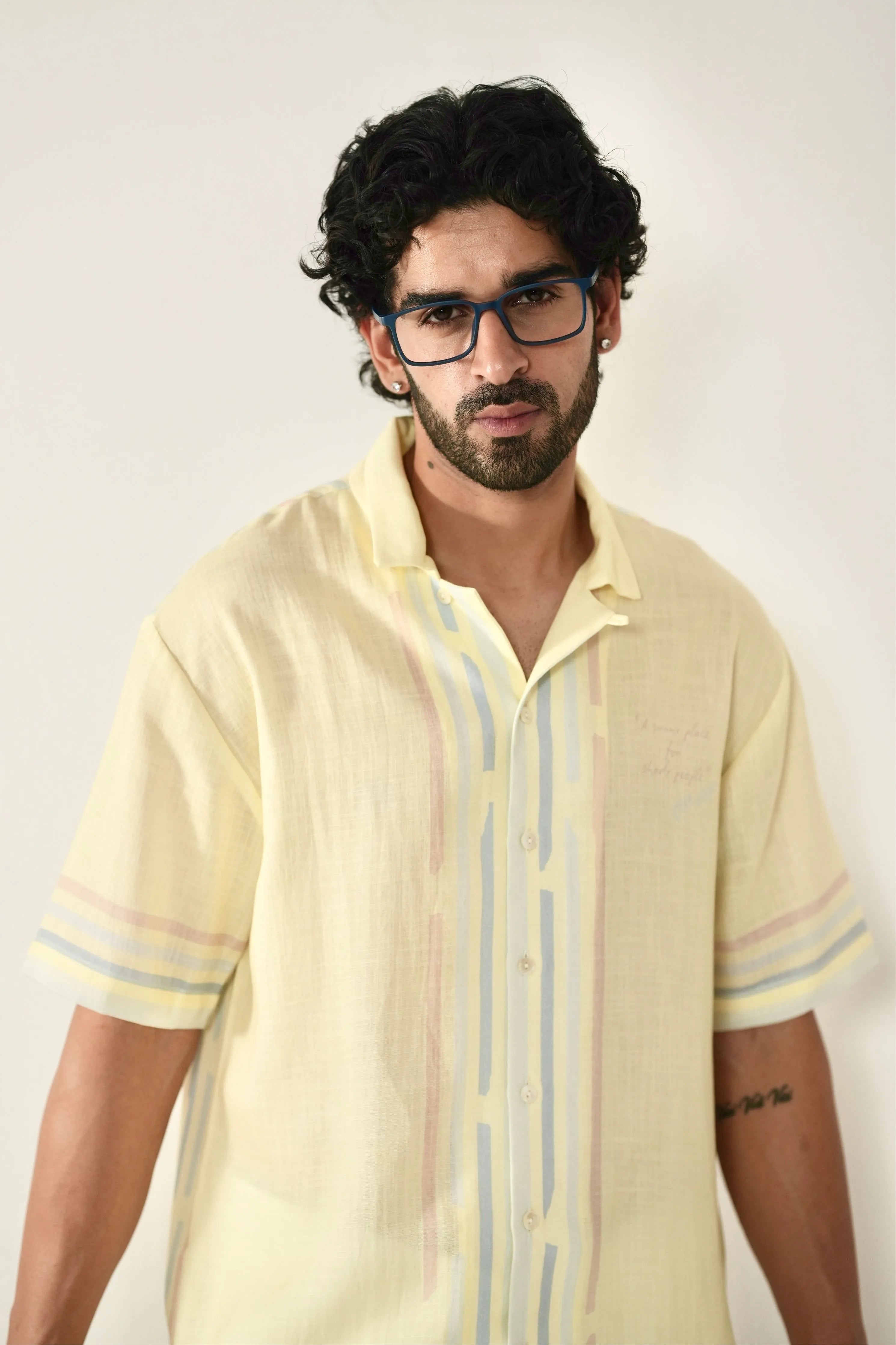 Yellow Azure Cuban Collar Shirt