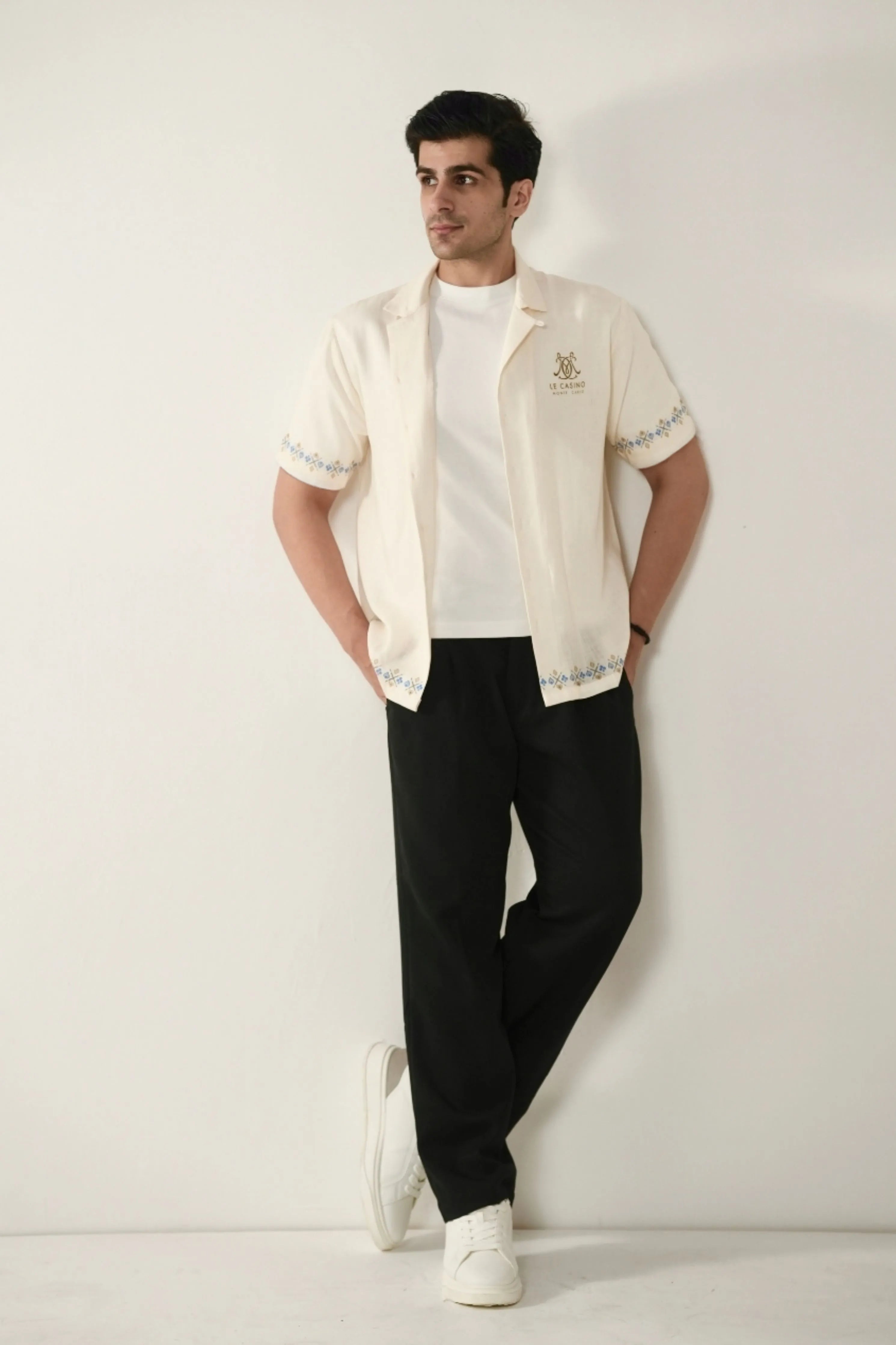 Beige Monte Carlo Cuban Collar Shirt