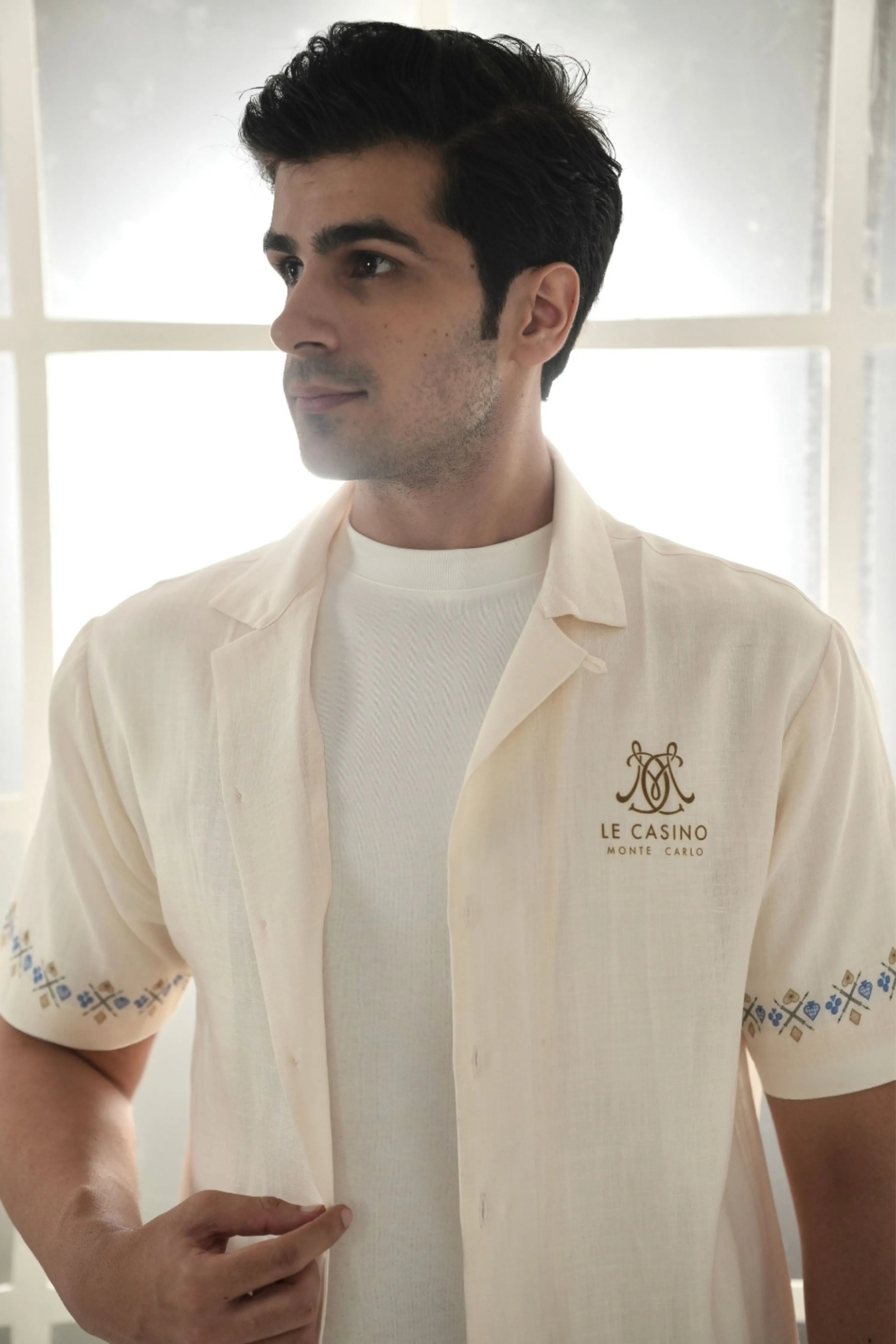 Beige Monte Carlo Cuban Collar Shirt