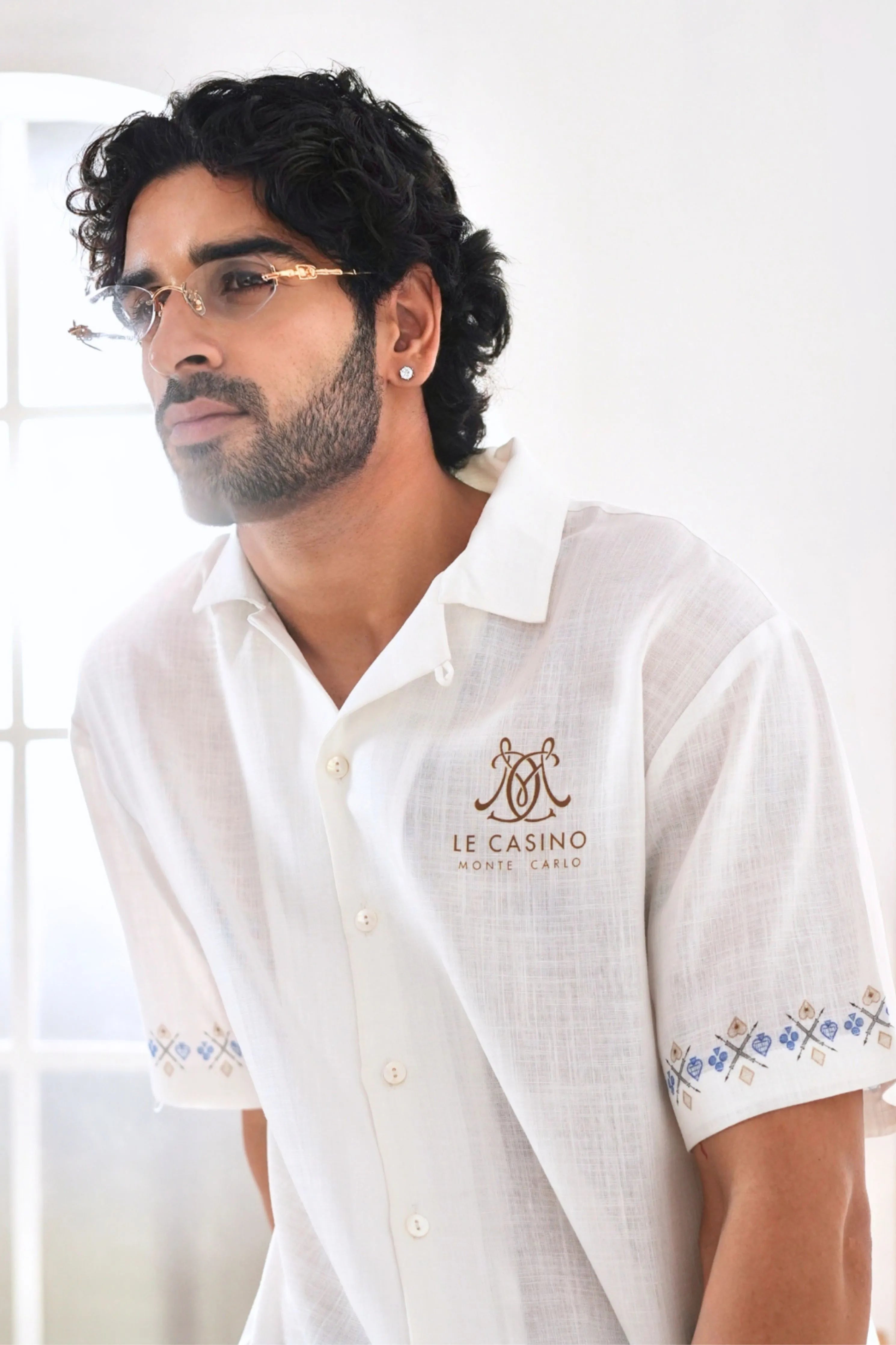White Monte Carlo Cuban Collar Shirt
