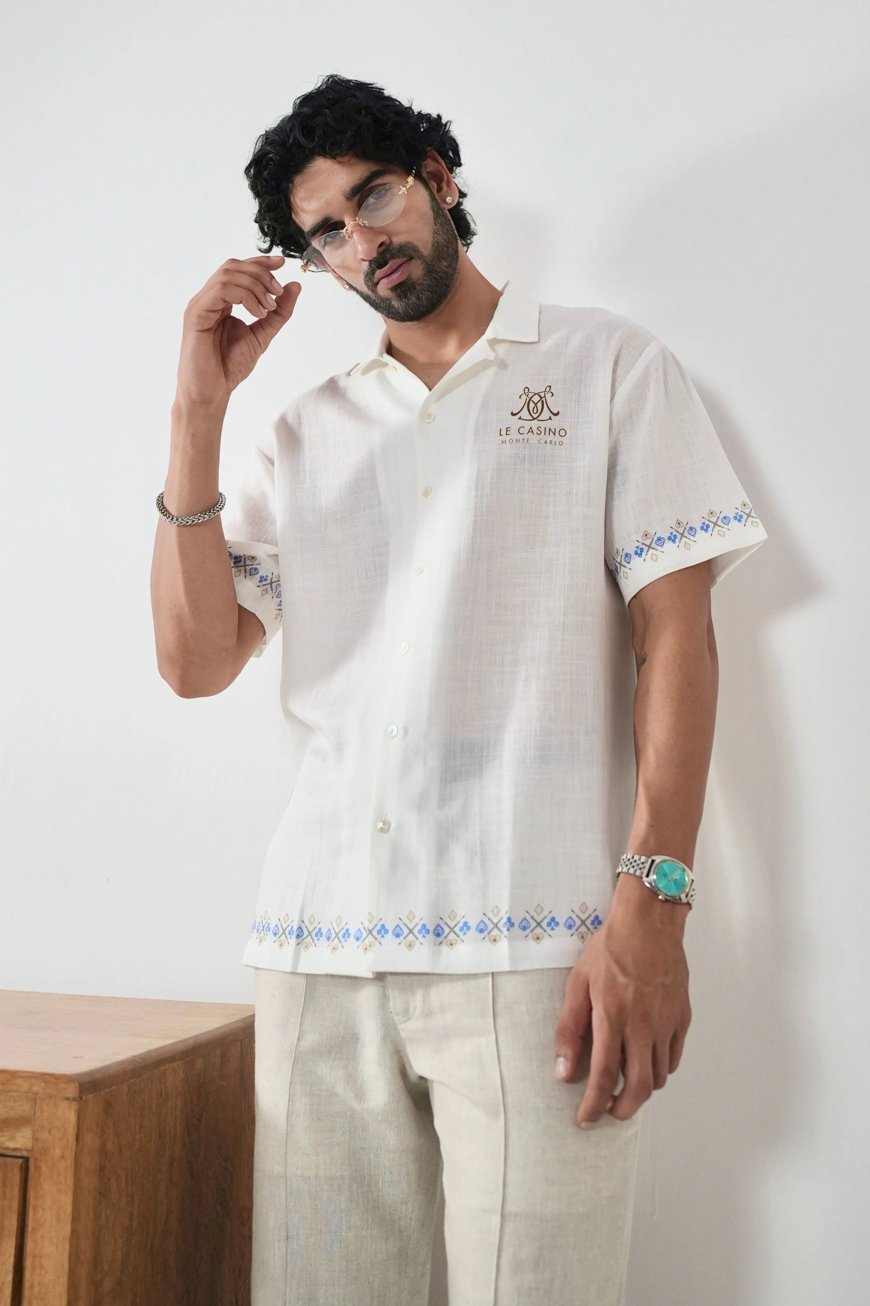 White Monte Carlo Cuban Collar Shirt