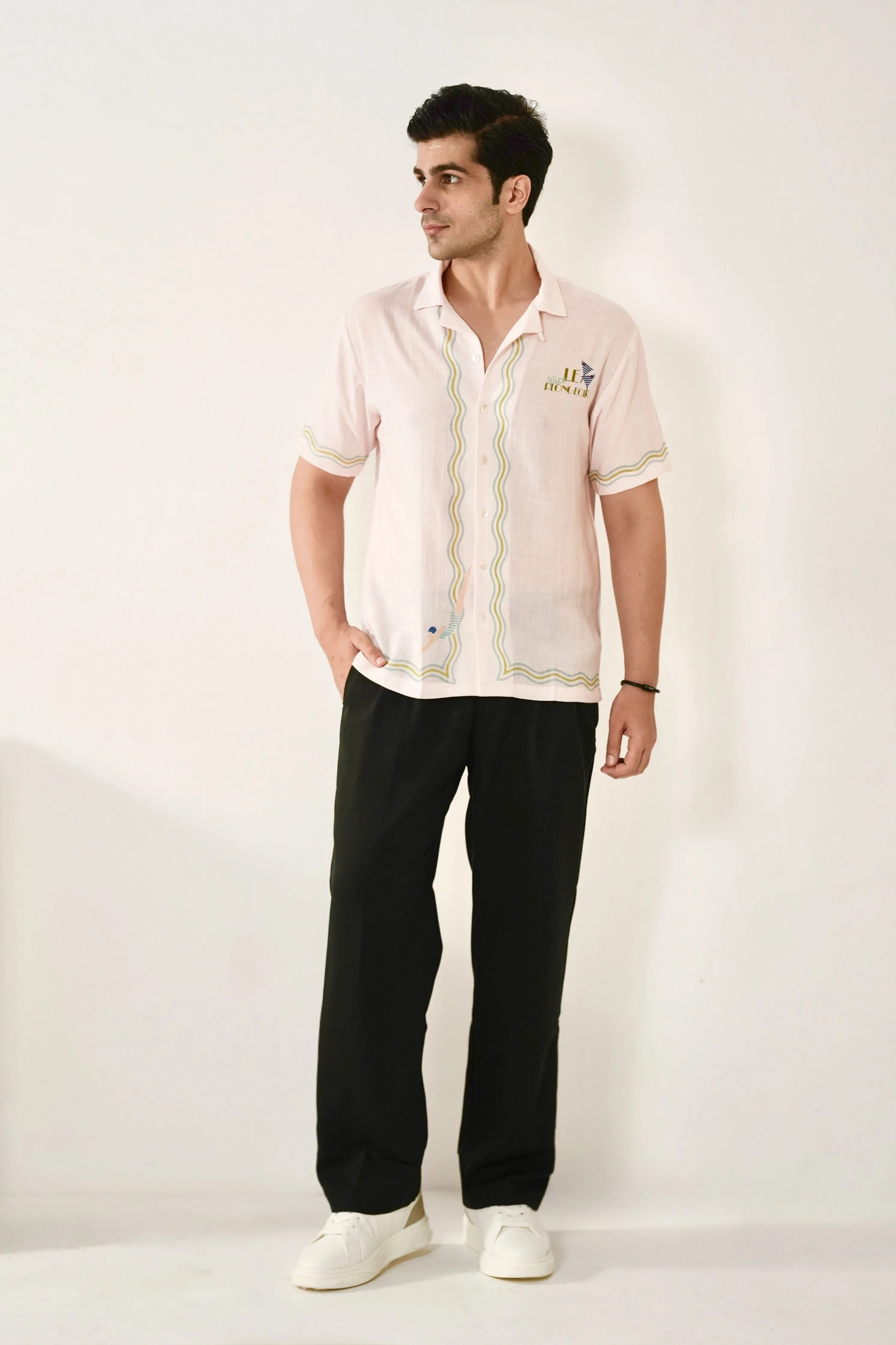 Pink Nice Cuban Collar Shirt