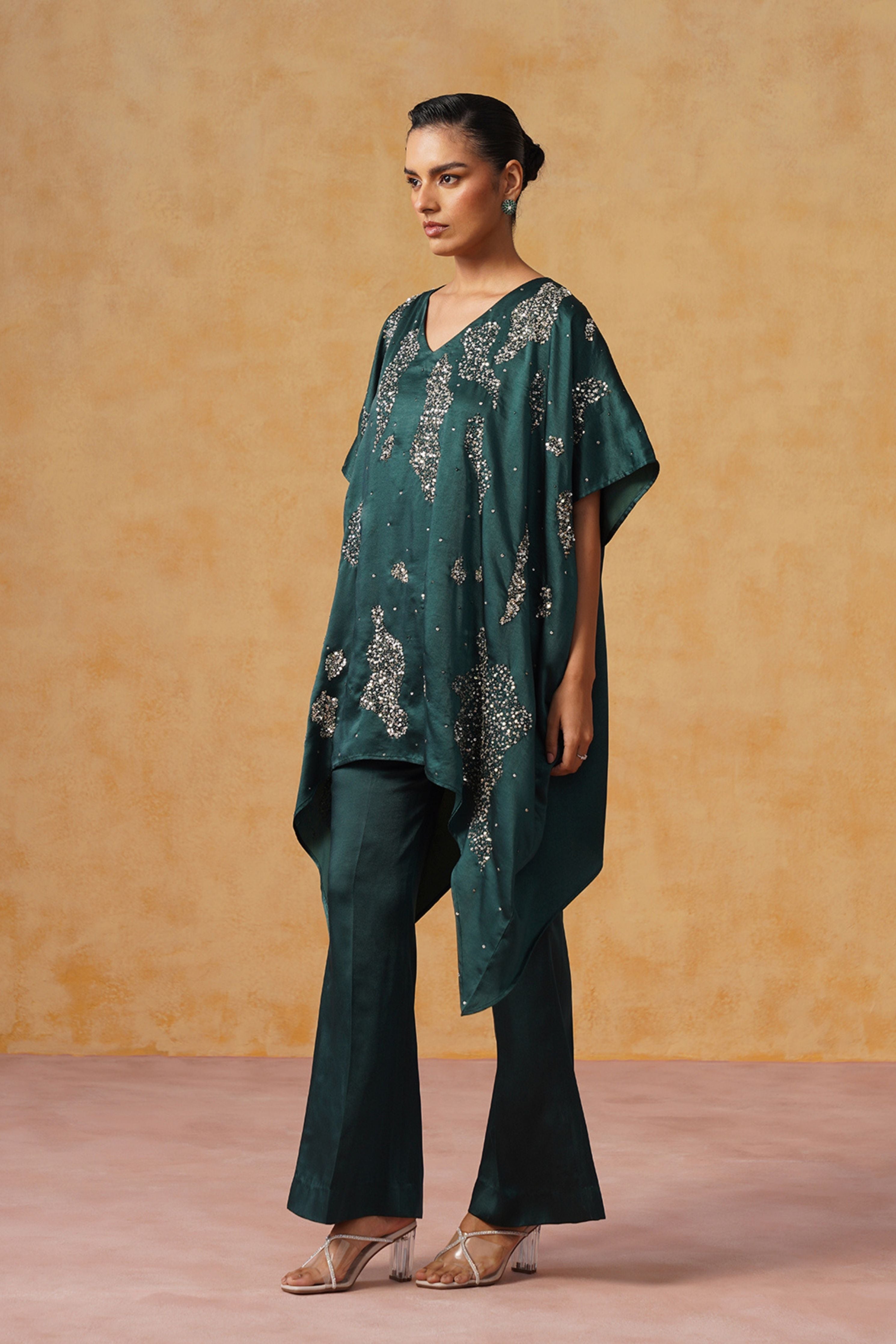Tara Bottle Green Kaftan Co-ord Set