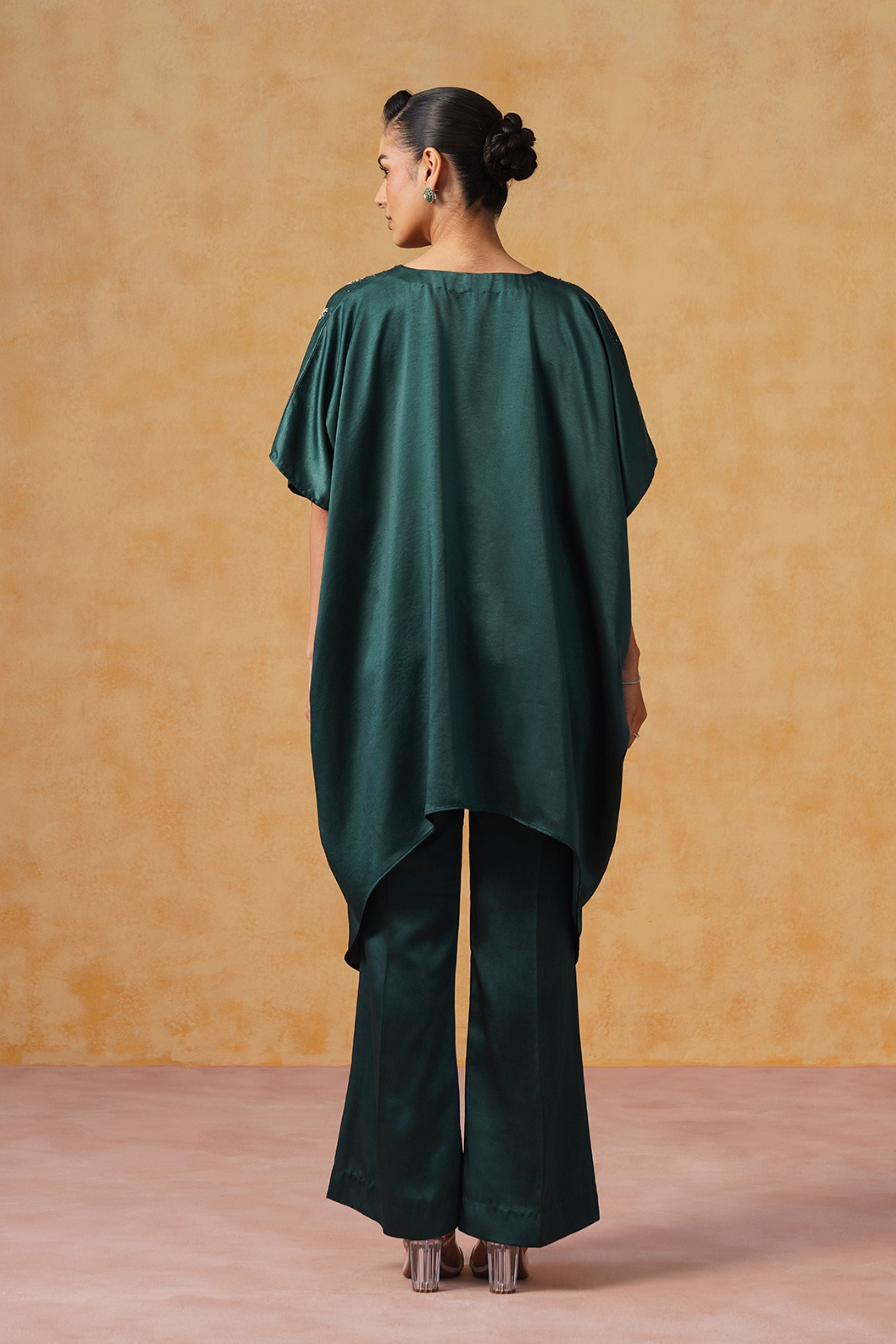 Tara Bottle Green Kaftan Co-ord Set