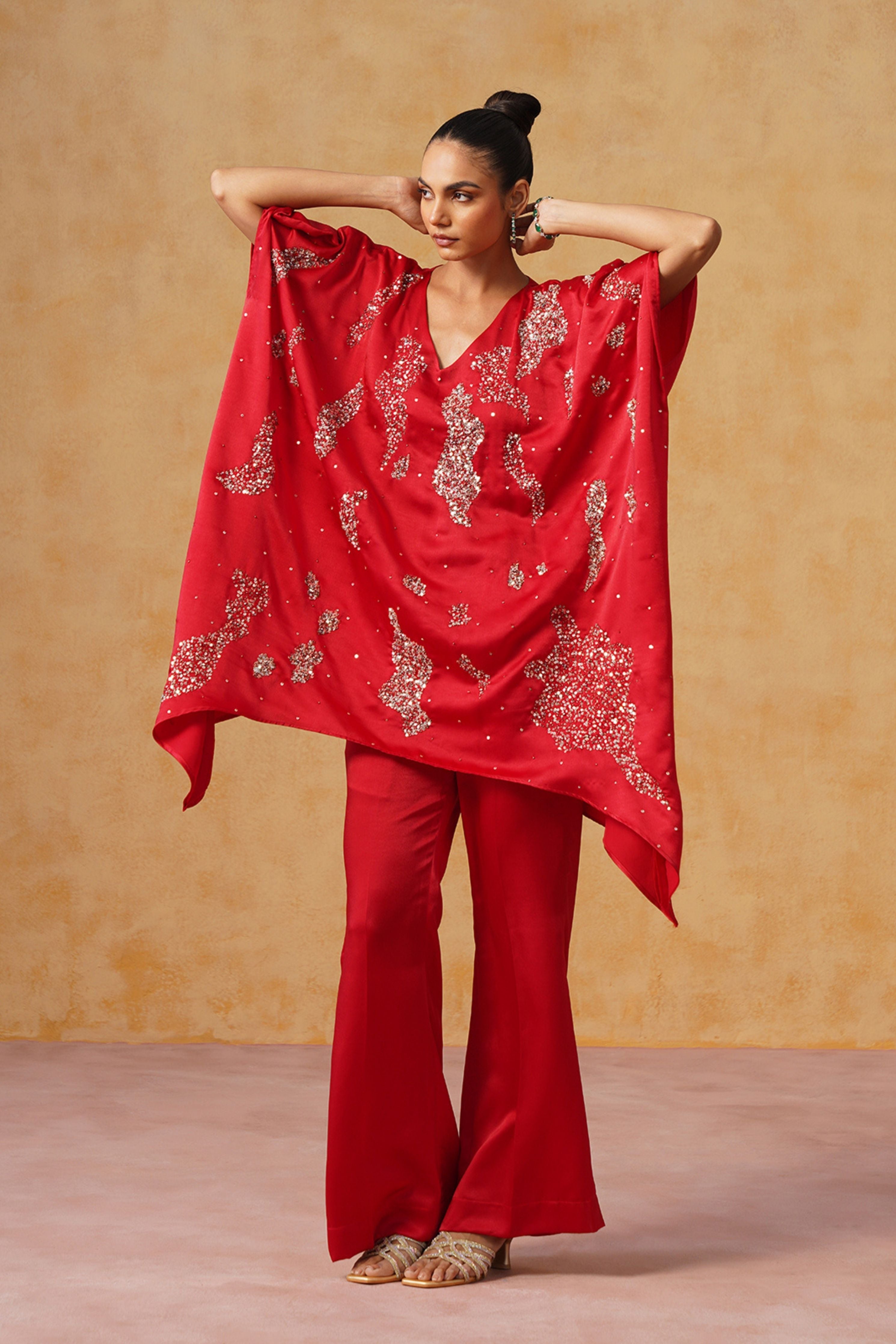 Tara Red Kaftan Co-ord Set
