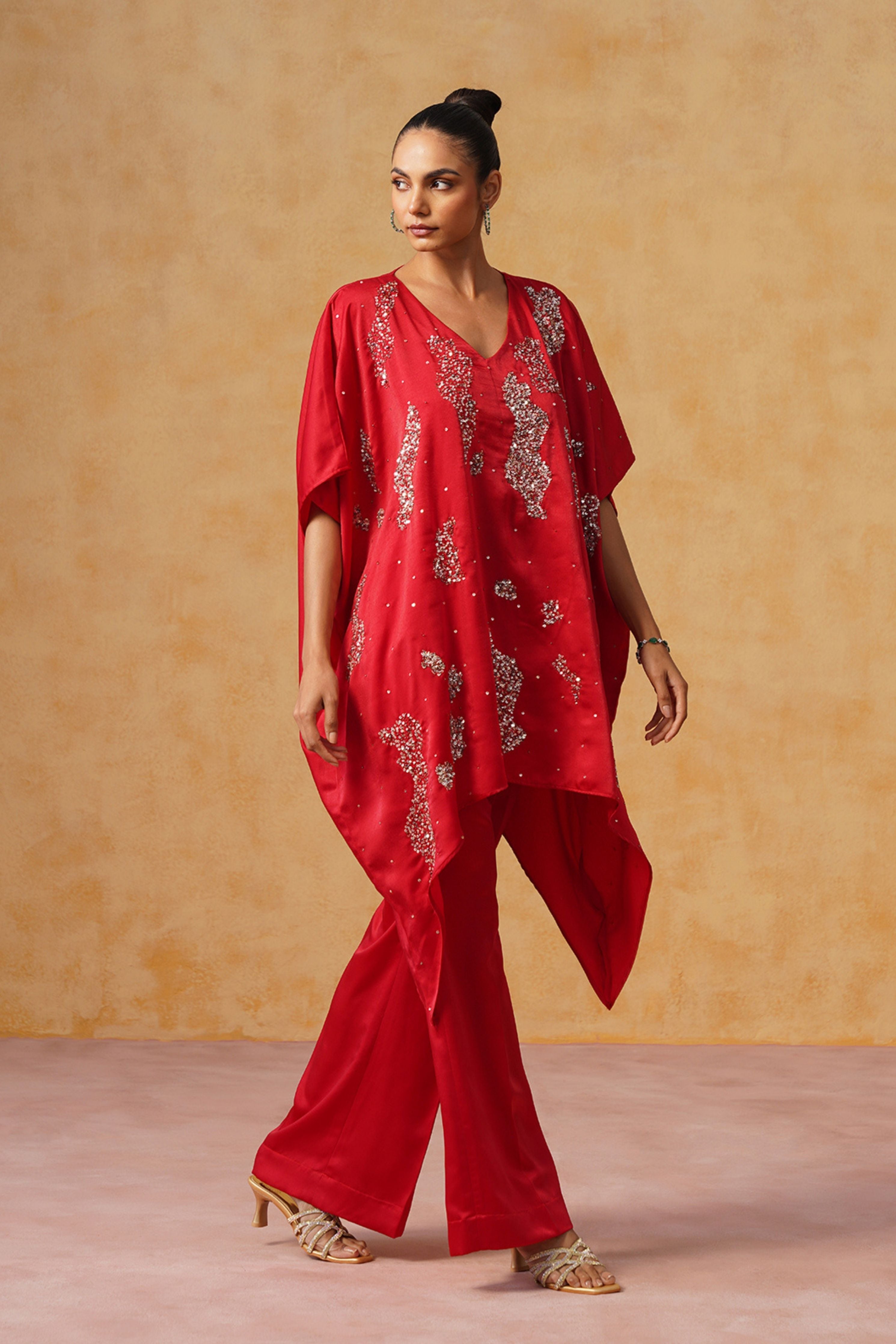 Tara Red Kaftan Co-ord Set