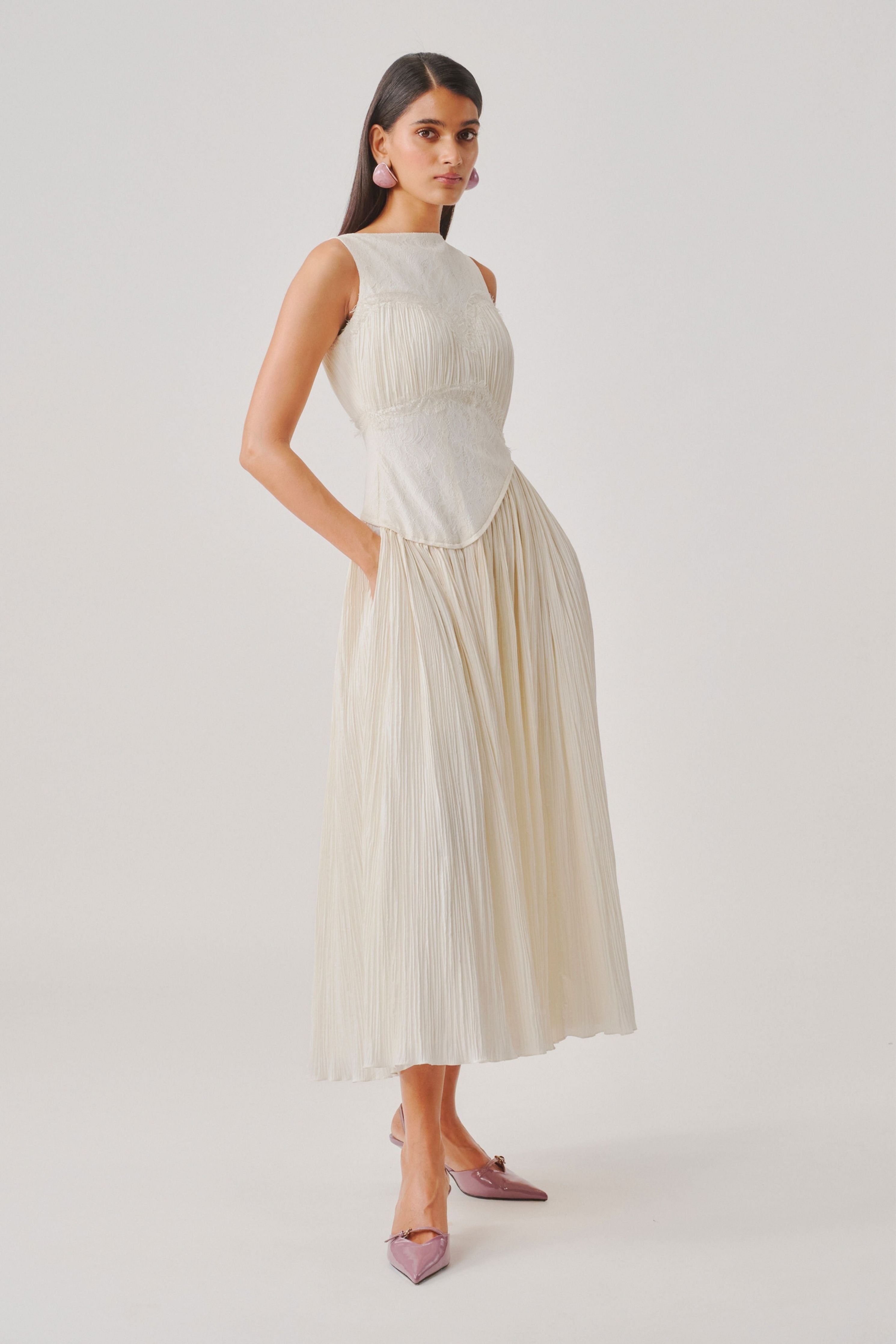 Ivory Ruched Corset Dress