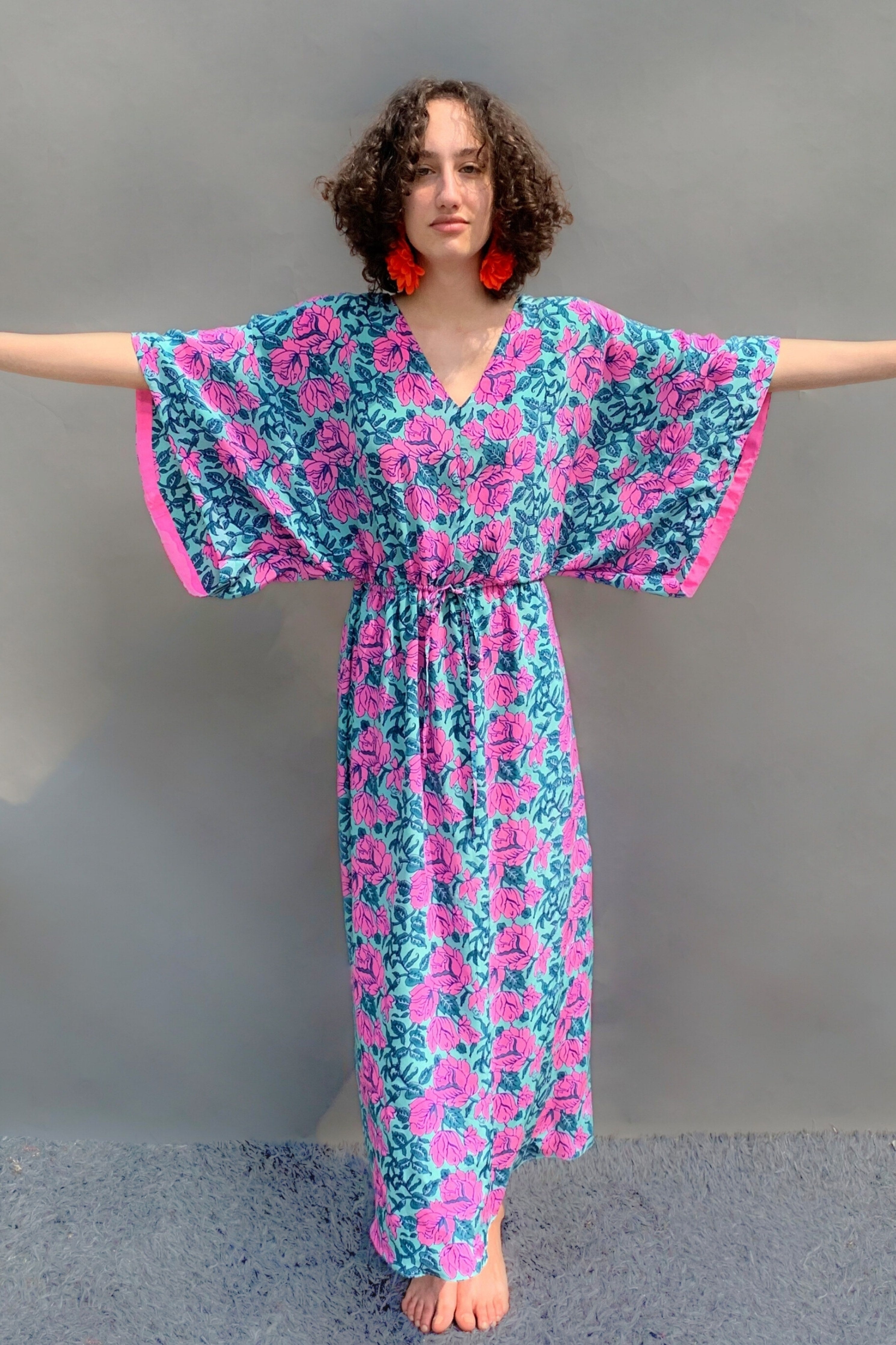 Floral Print V- Neck  Maxi Dress