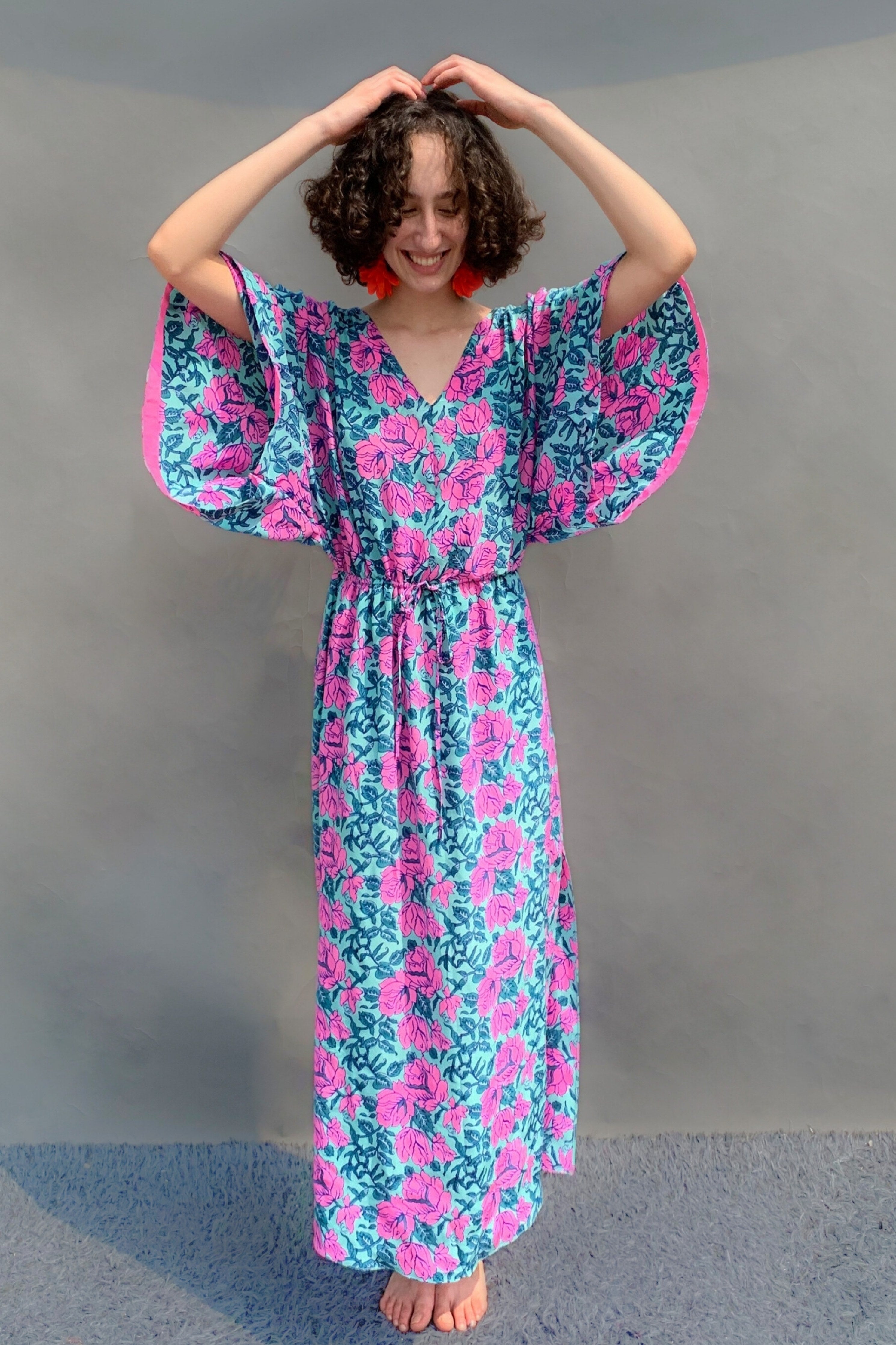 Floral Print V- Neck  Maxi Dress