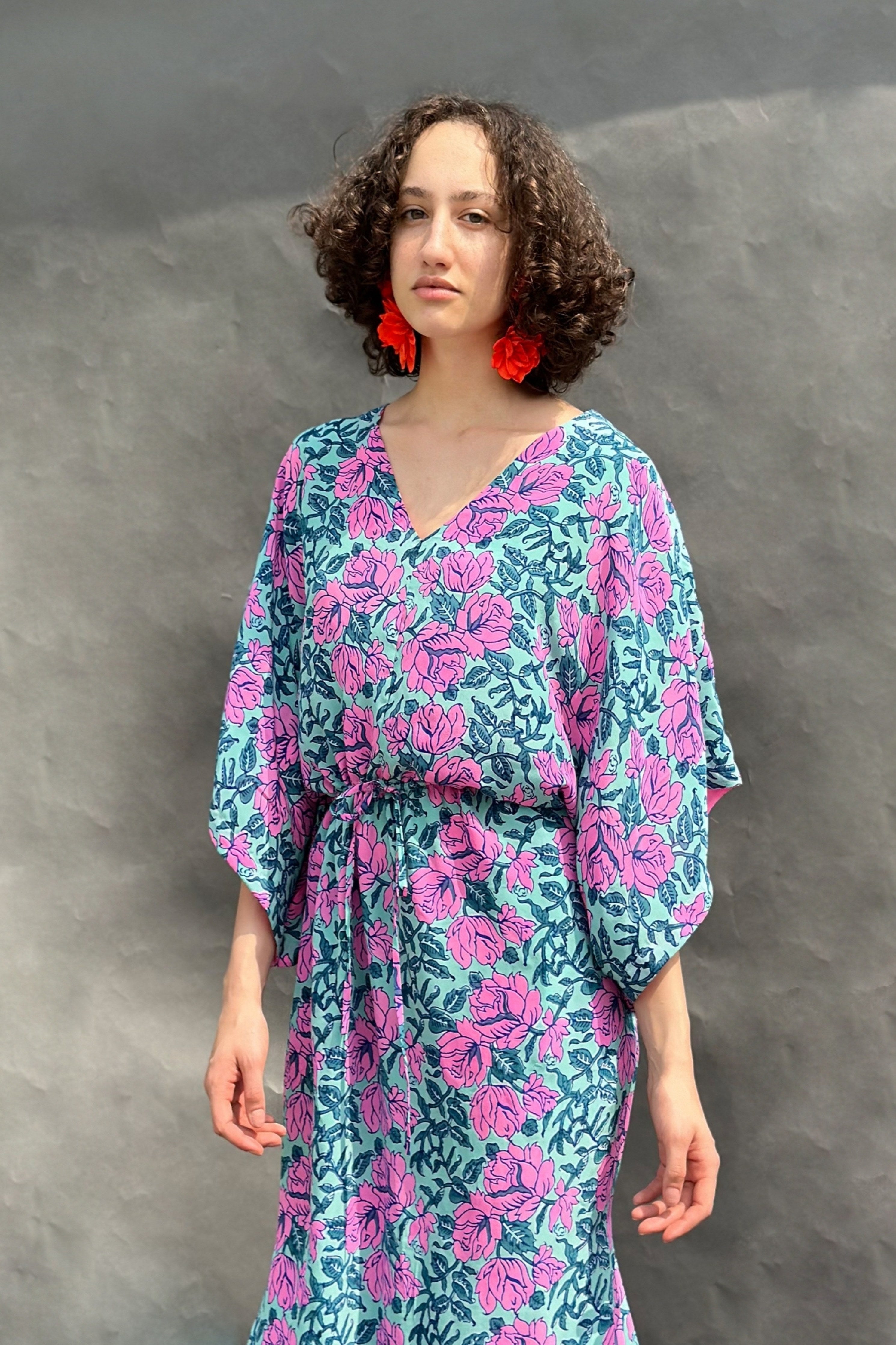 Floral Print V- Neck  Maxi Dress