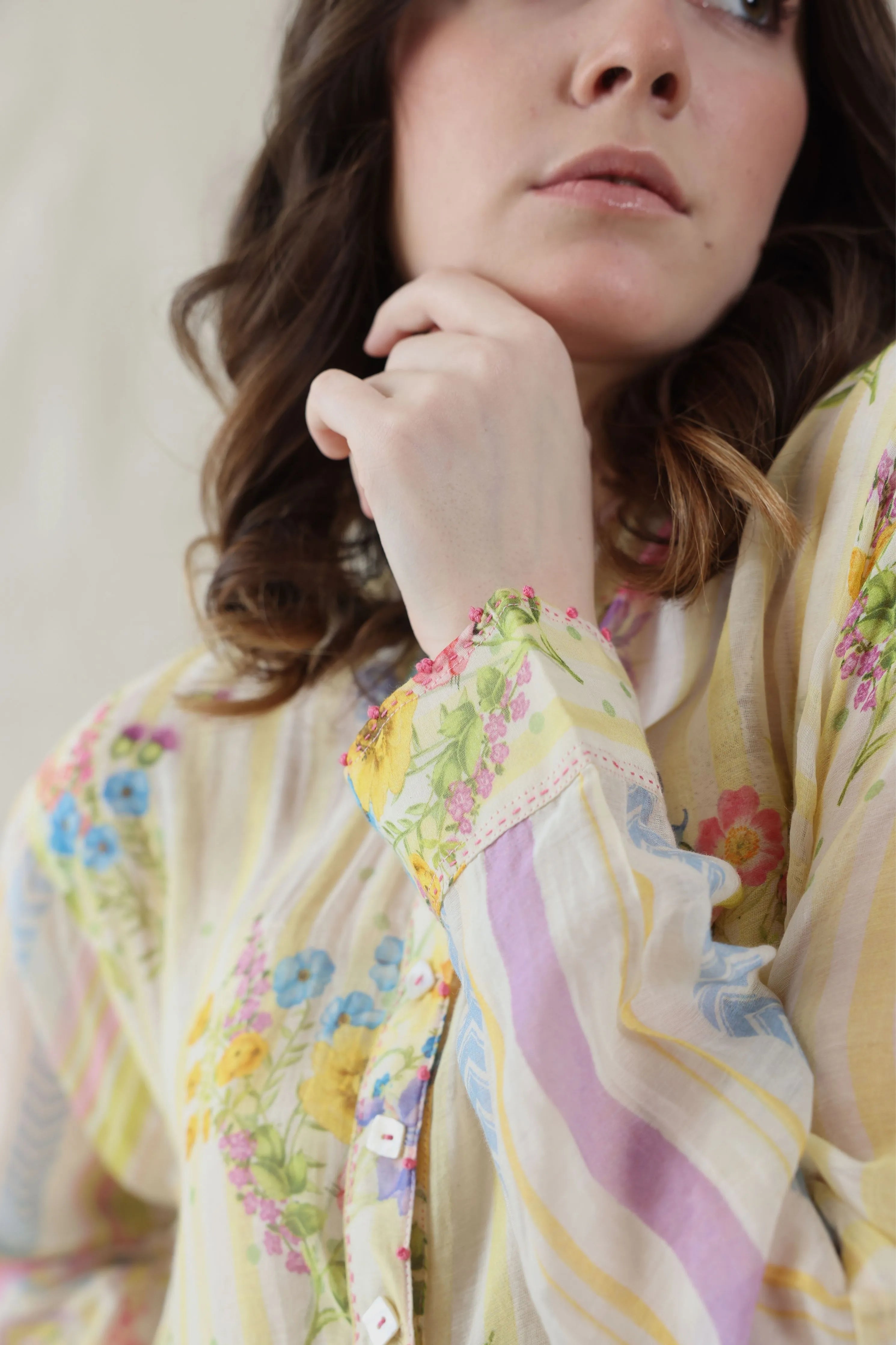 Yellow Floral Hand Woven Cotton Silk Dress