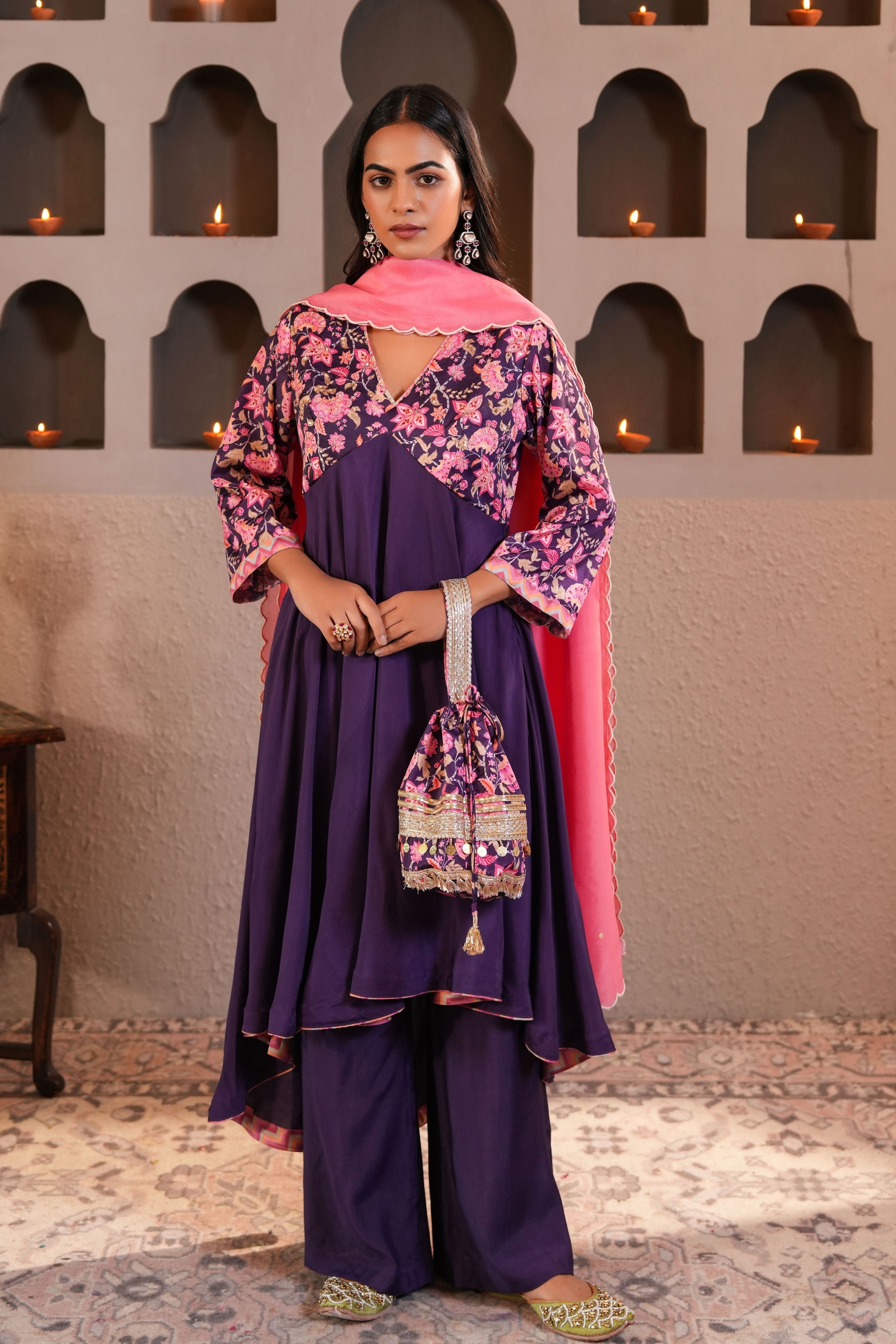 Banafshi Chintz Anarkali Set With Dupatta