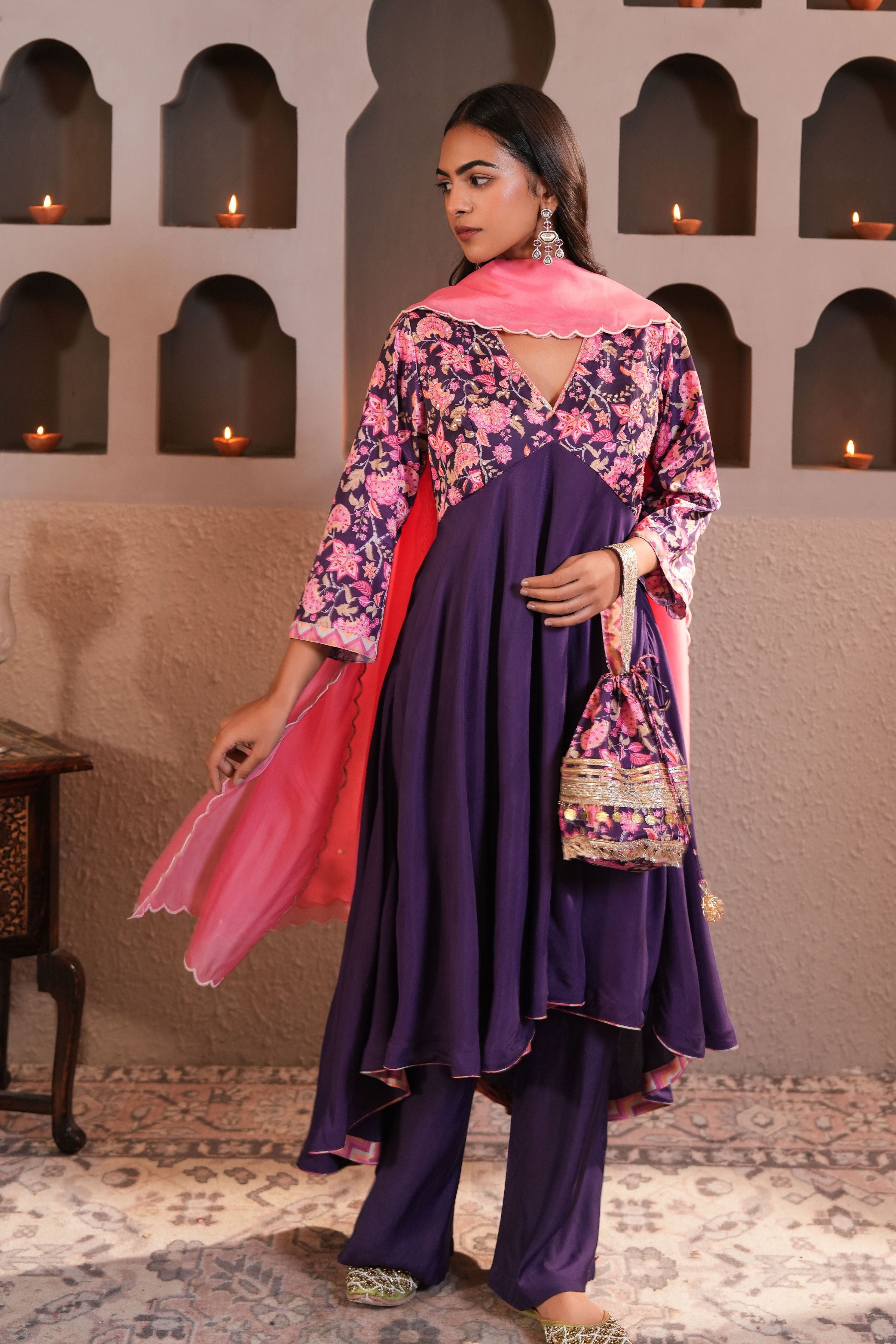 Banafshi Chintz Anarkali Set With Dupatta