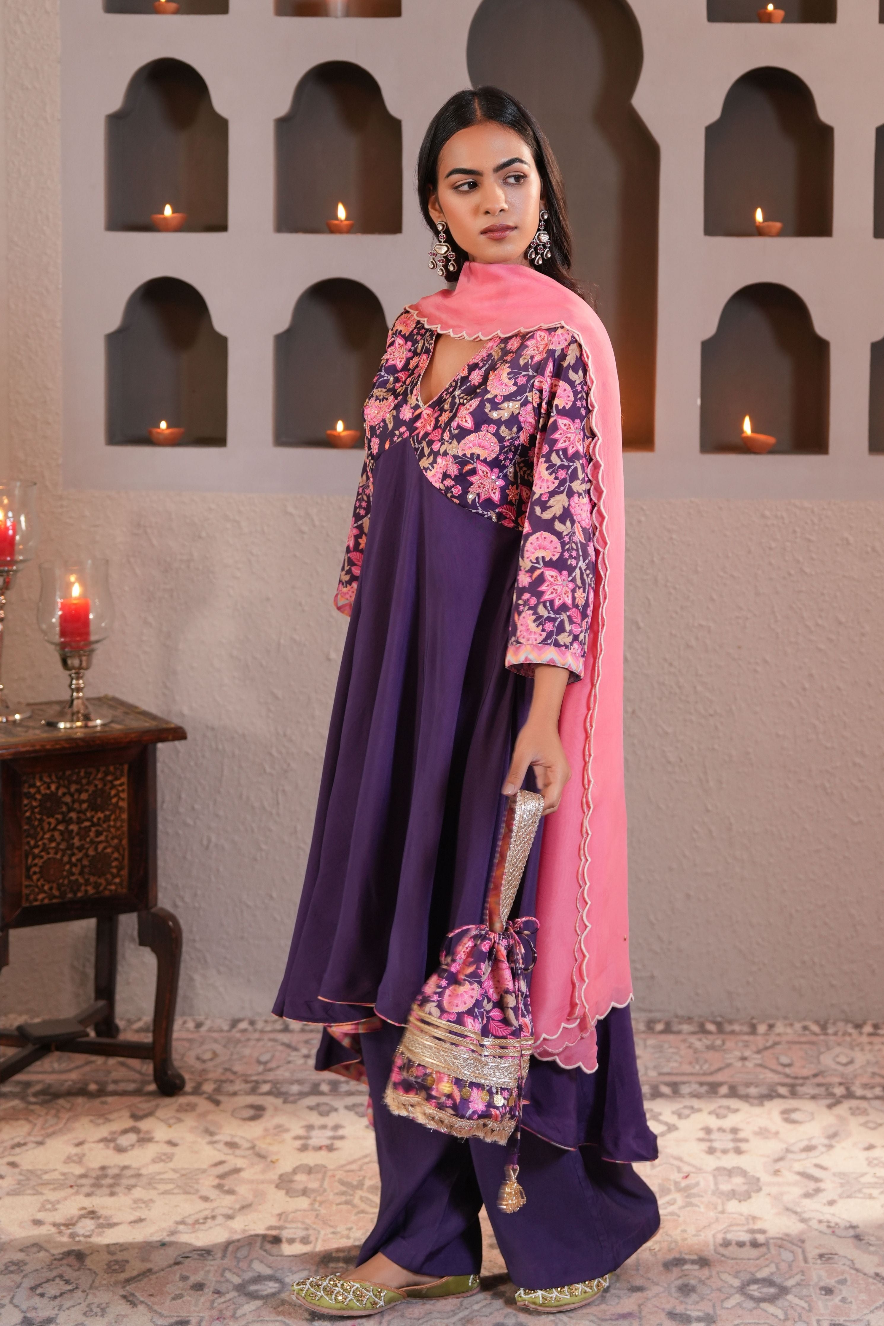 Banafshi Chintz Anarkali Set With Dupatta