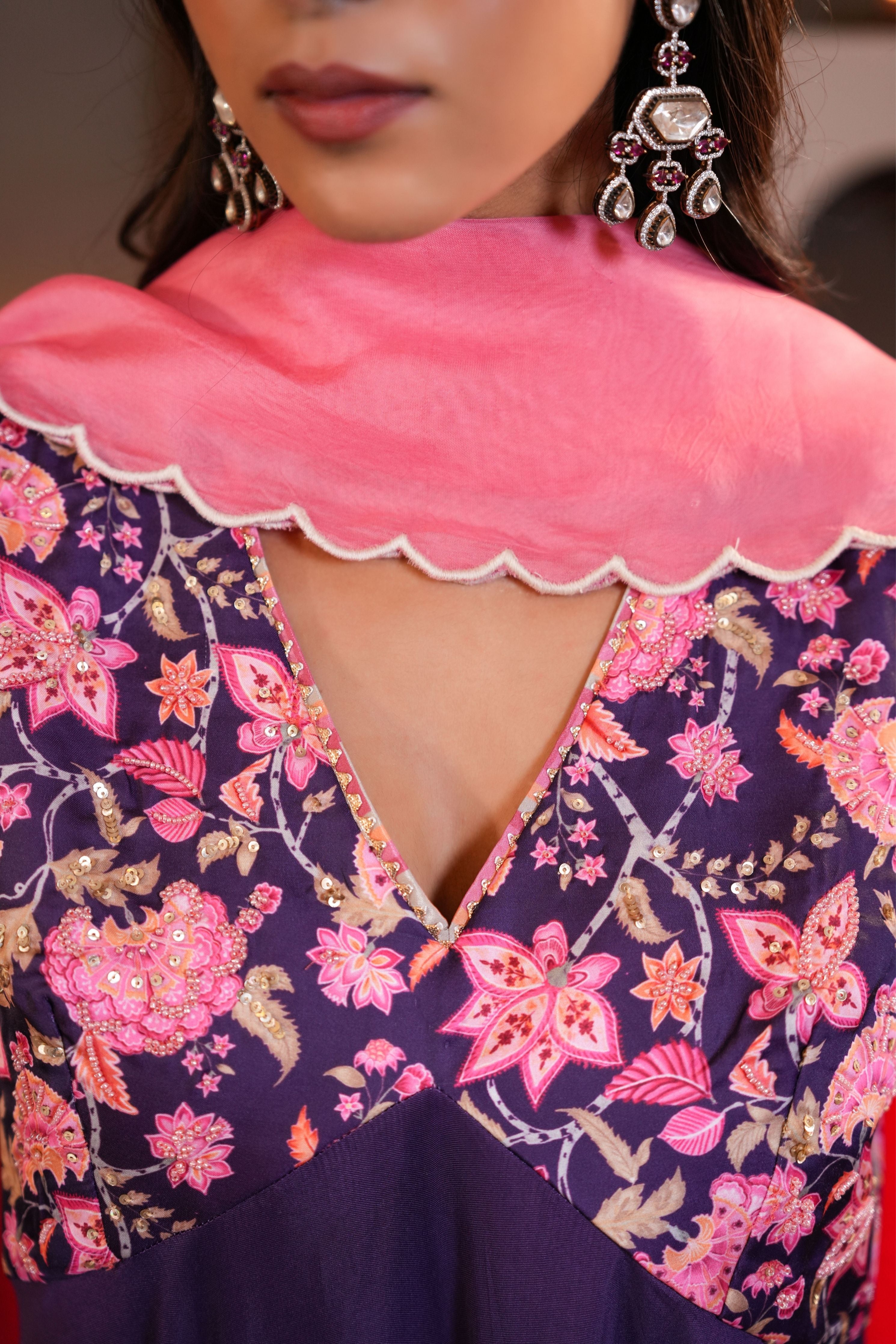 Banafshi Chintz Anarkali Set With Dupatta
