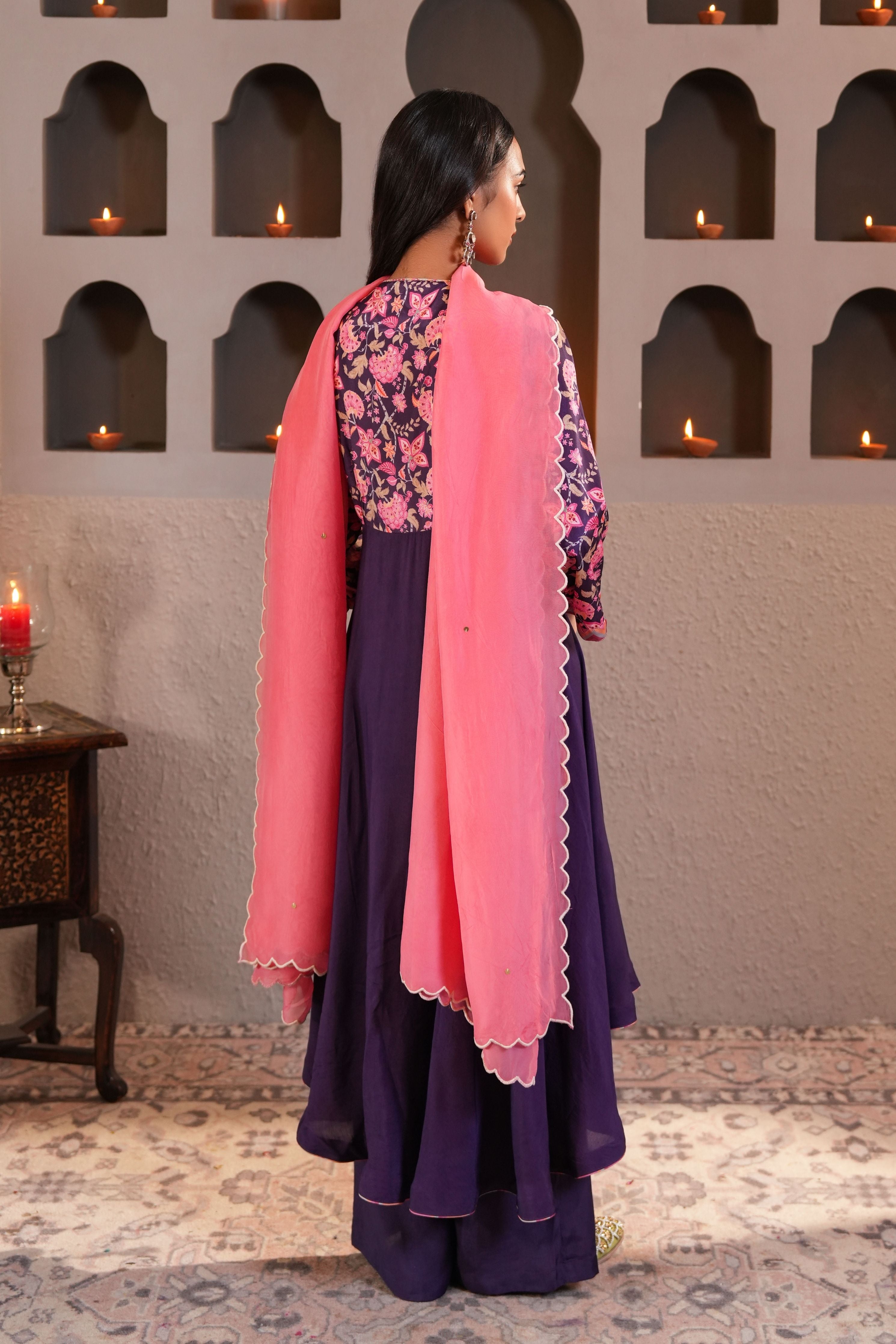Banafshi Chintz Anarkali Set With Dupatta