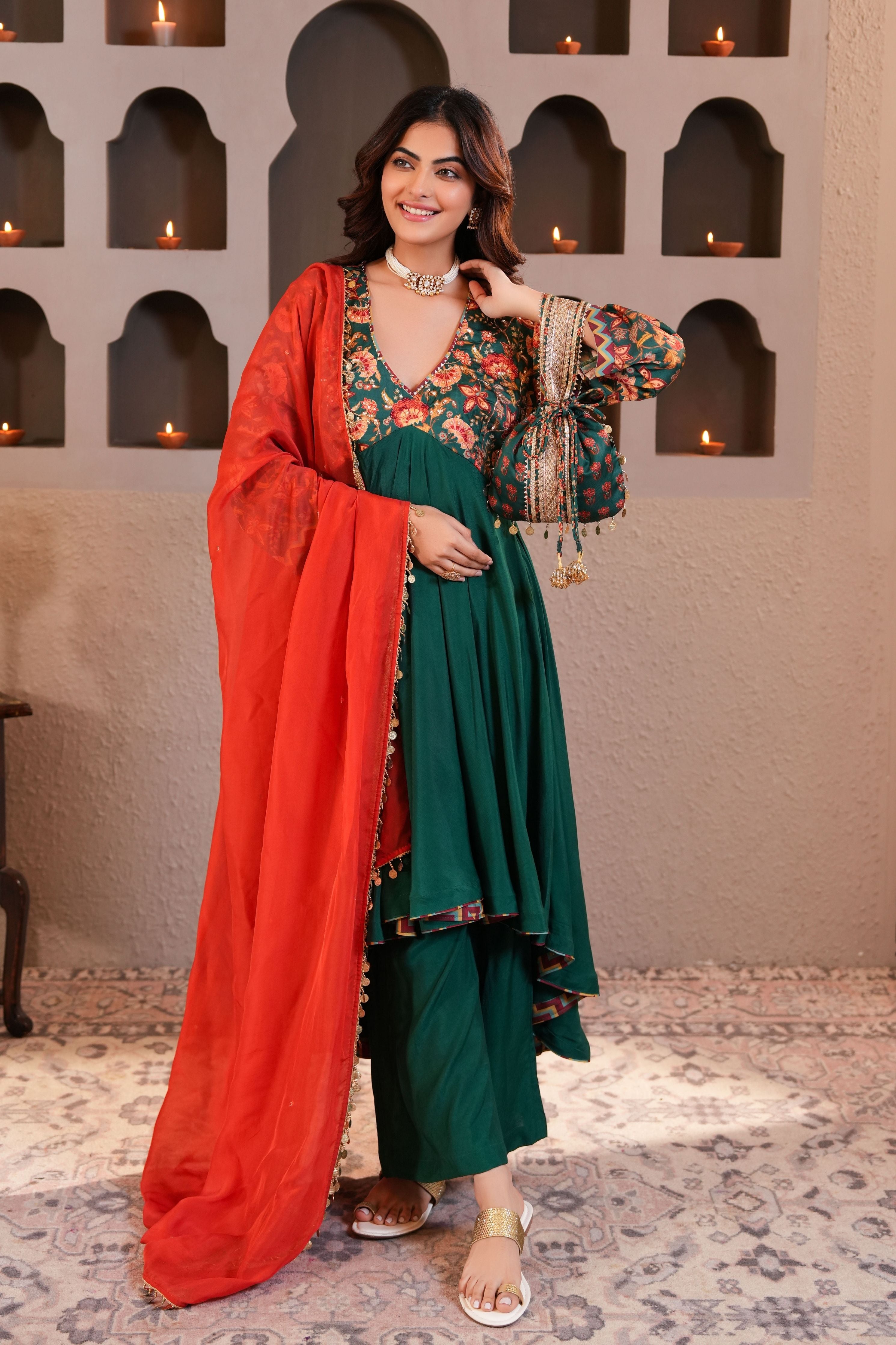 Sabz Chintz Anarkali Set With Dupatta