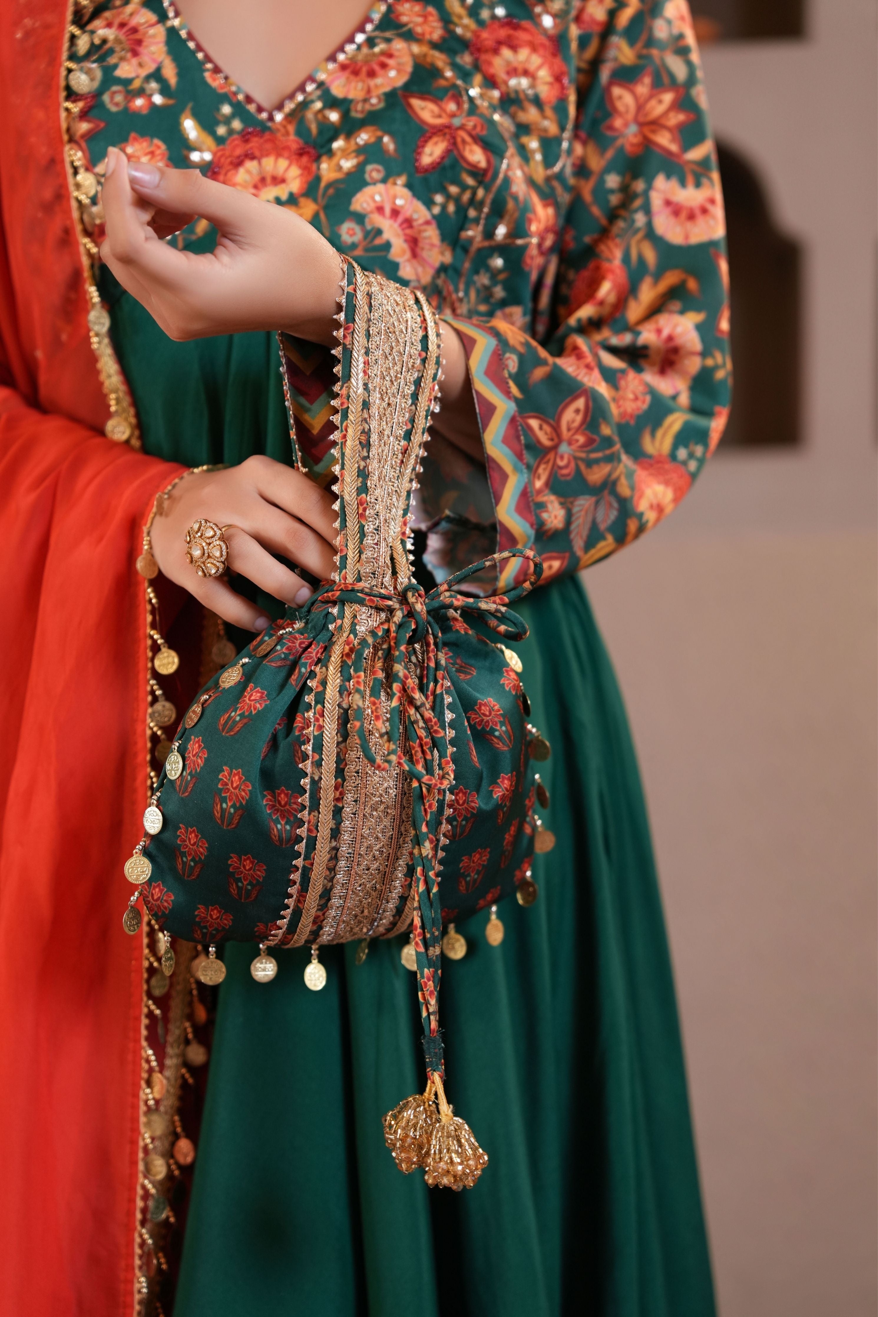 Sabz Chintz Anarkali Set With Dupatta
