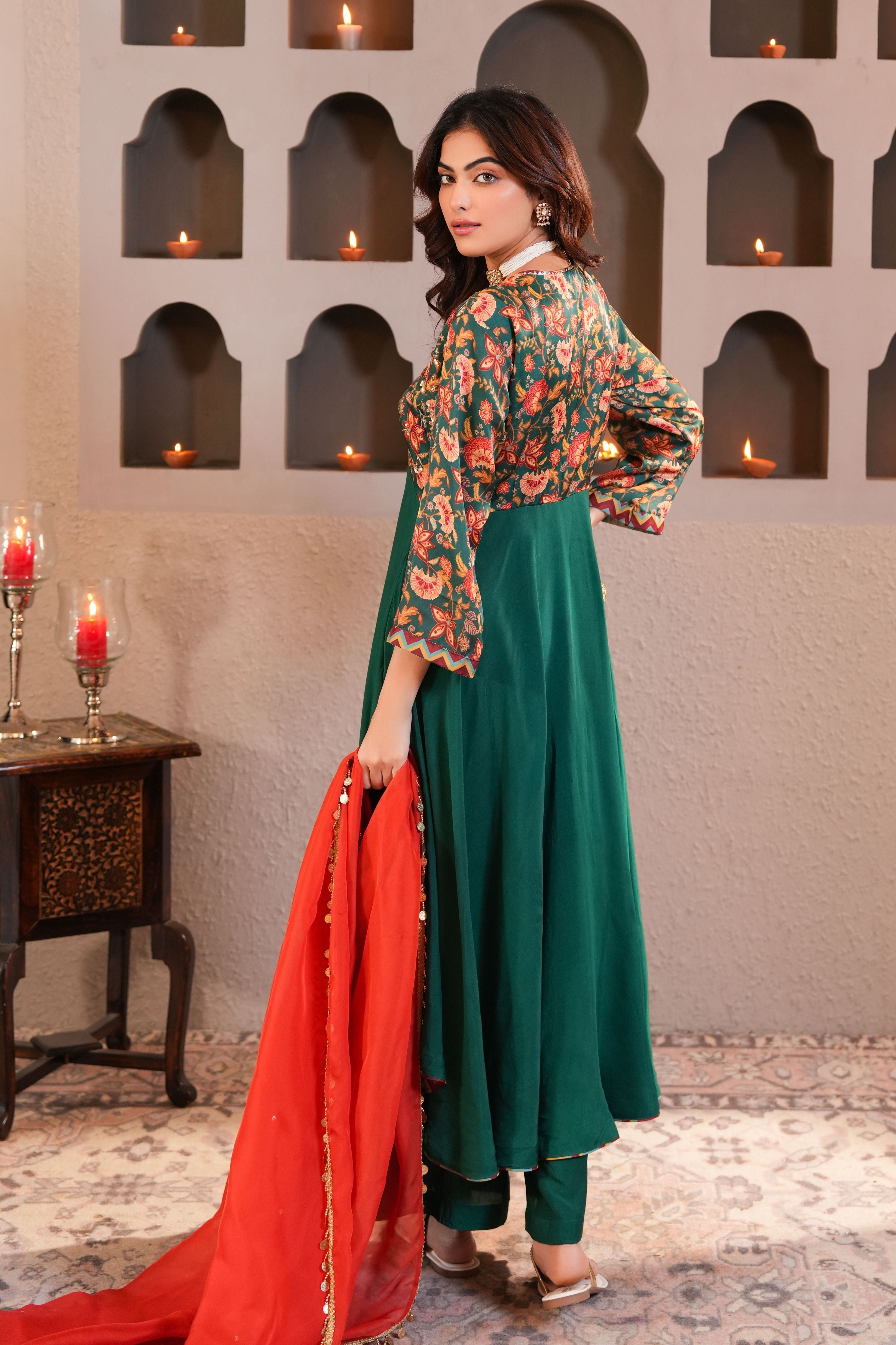 Sabz Chintz Anarkali Set With Dupatta