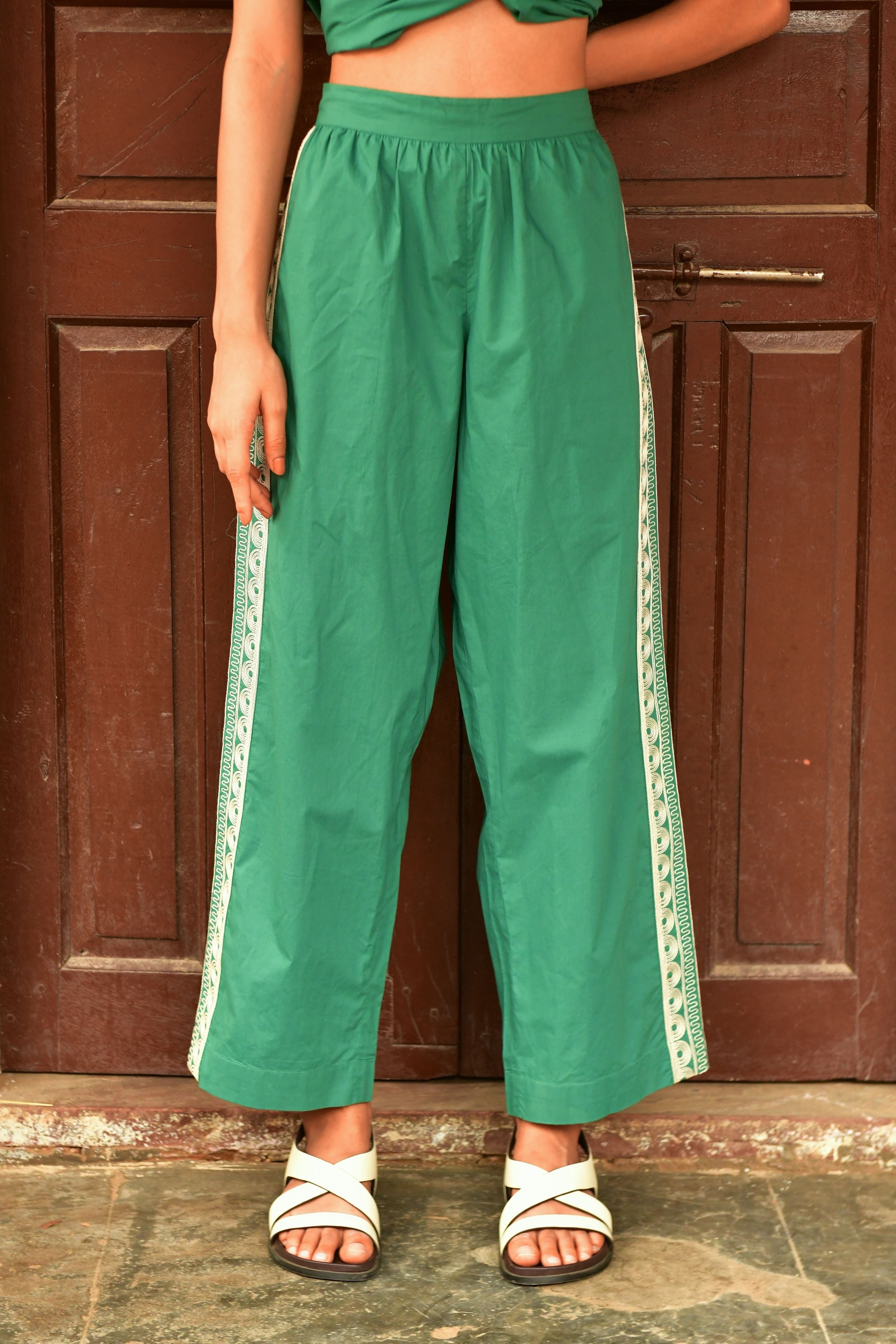 Glide Green Embroidery Pants