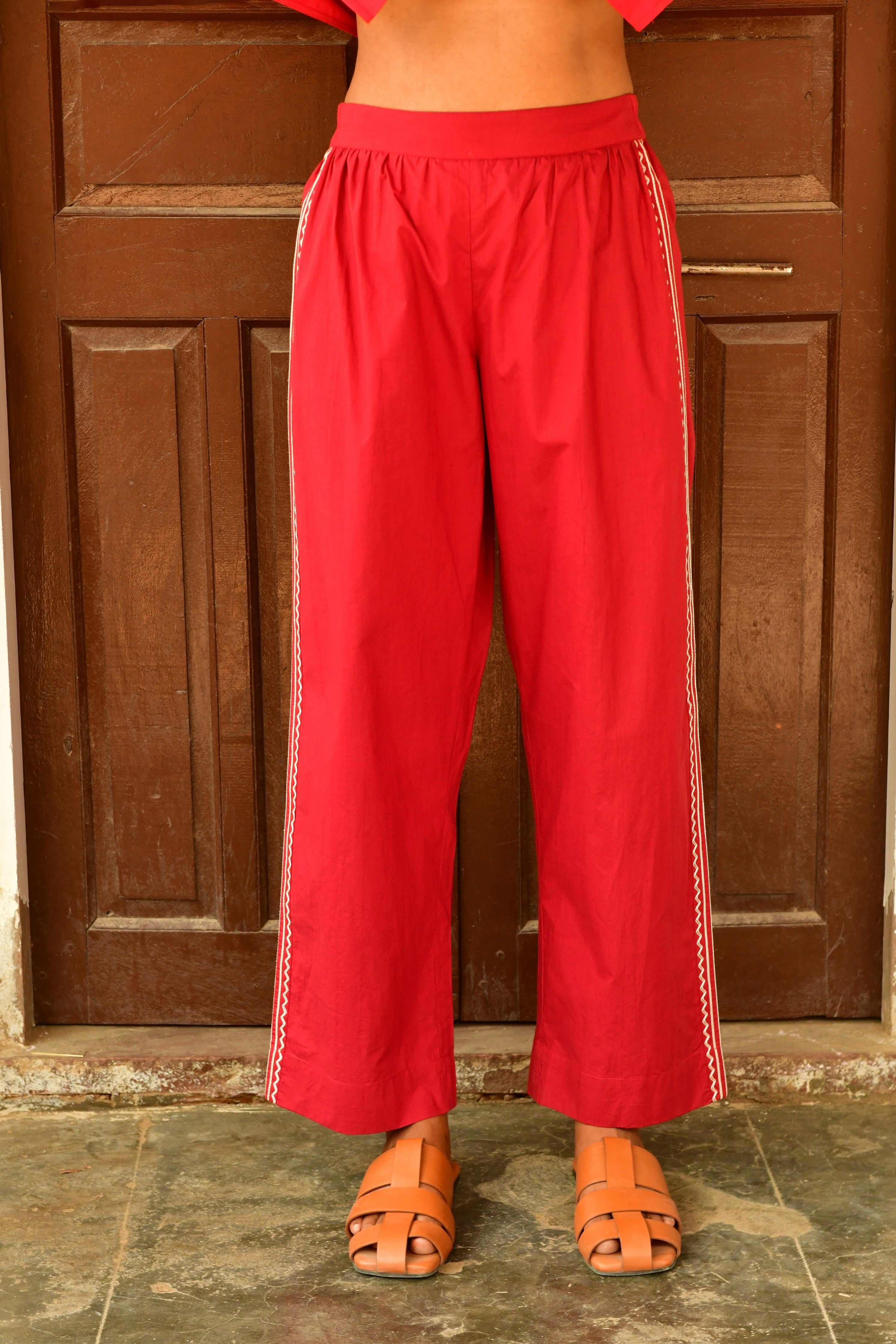 Glide Red Embroidery Pants