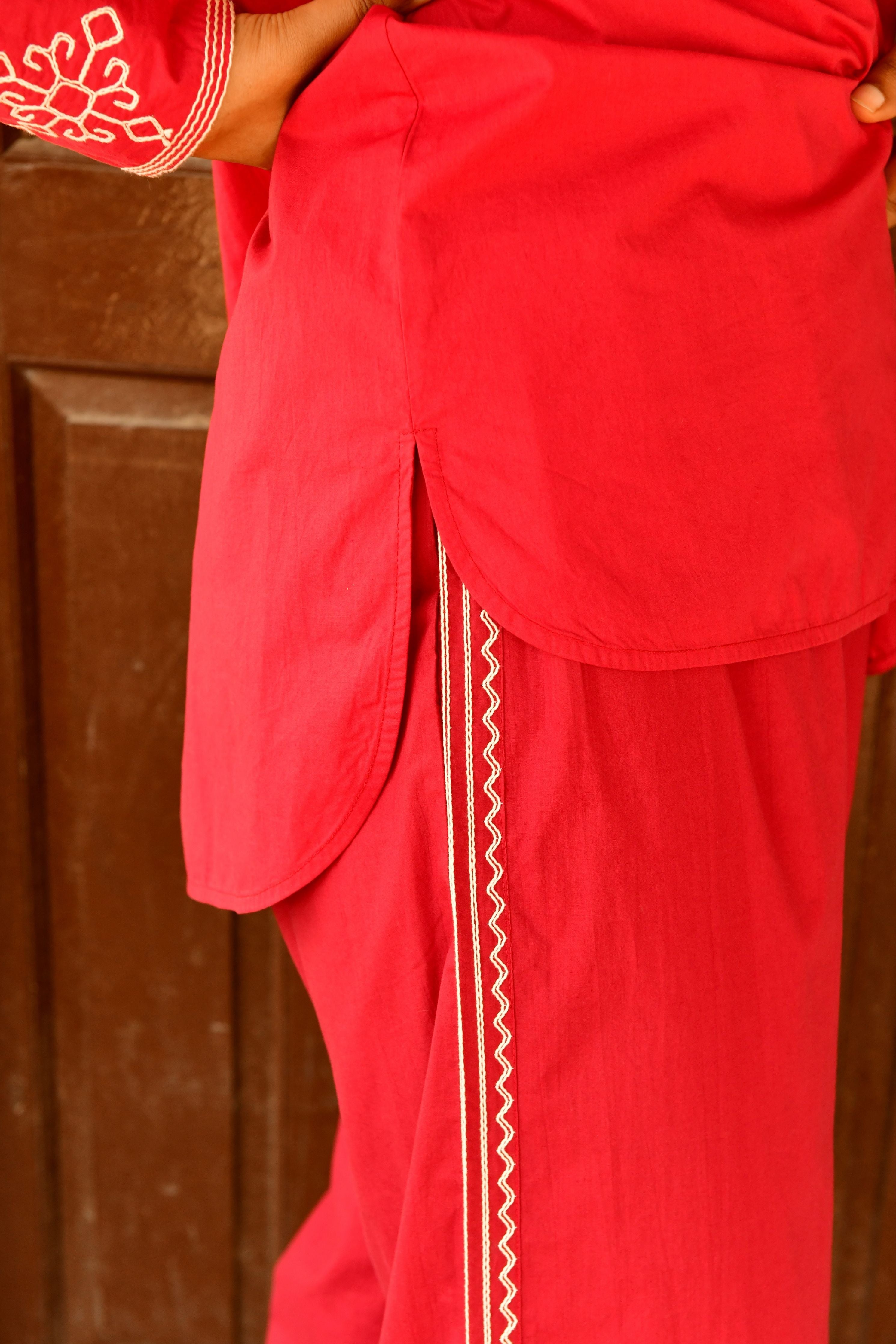 Glide Red Embroidery Pants