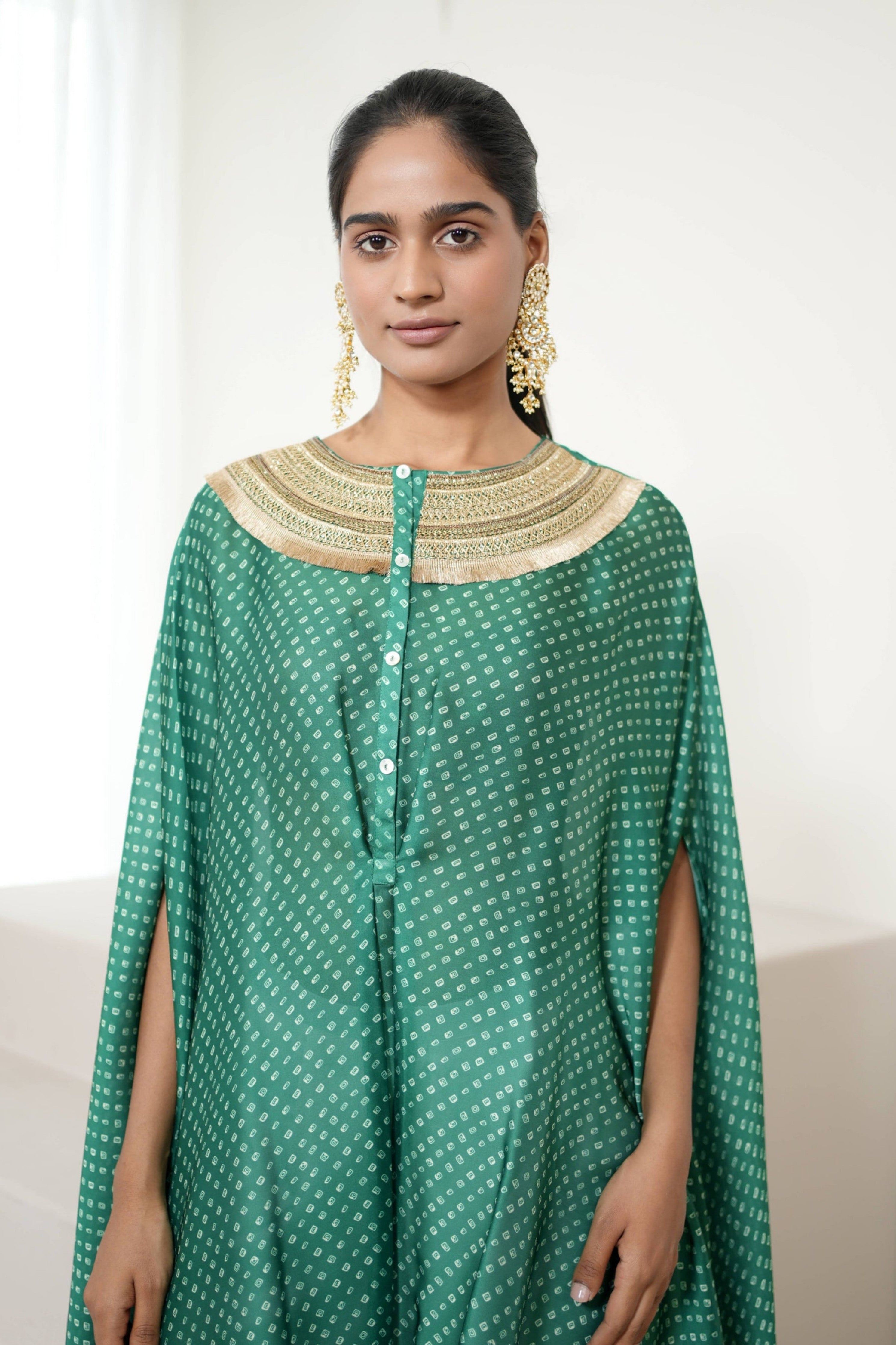 Green Bandhej Kurta Set