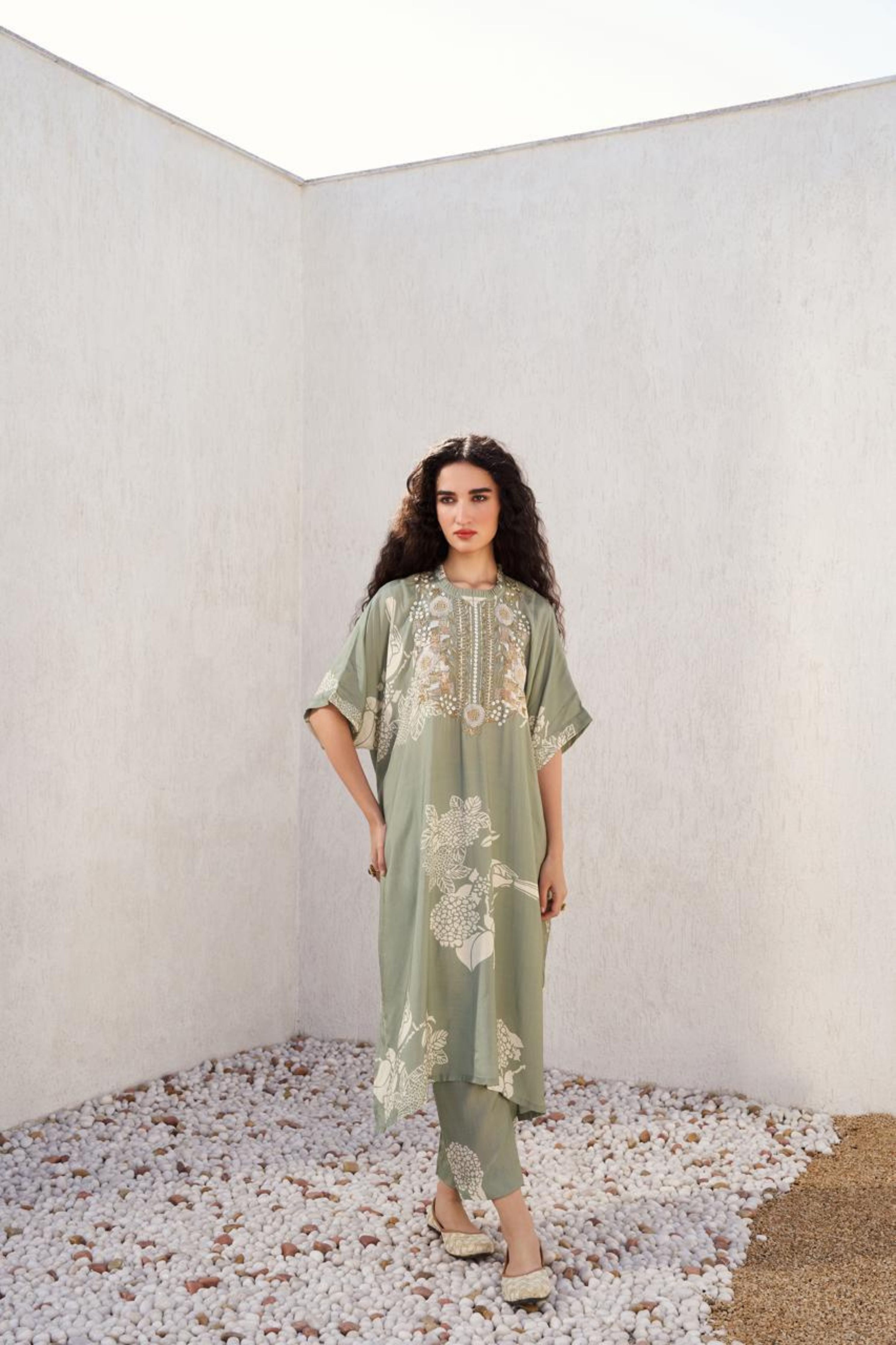 Green Bird Kurta Set